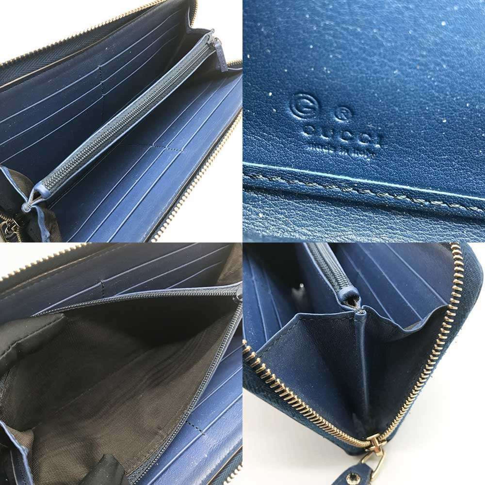 Gucci Guccissima Blue Gg Leather Long Wallet (Bi-Fold) (Pre-Owned)