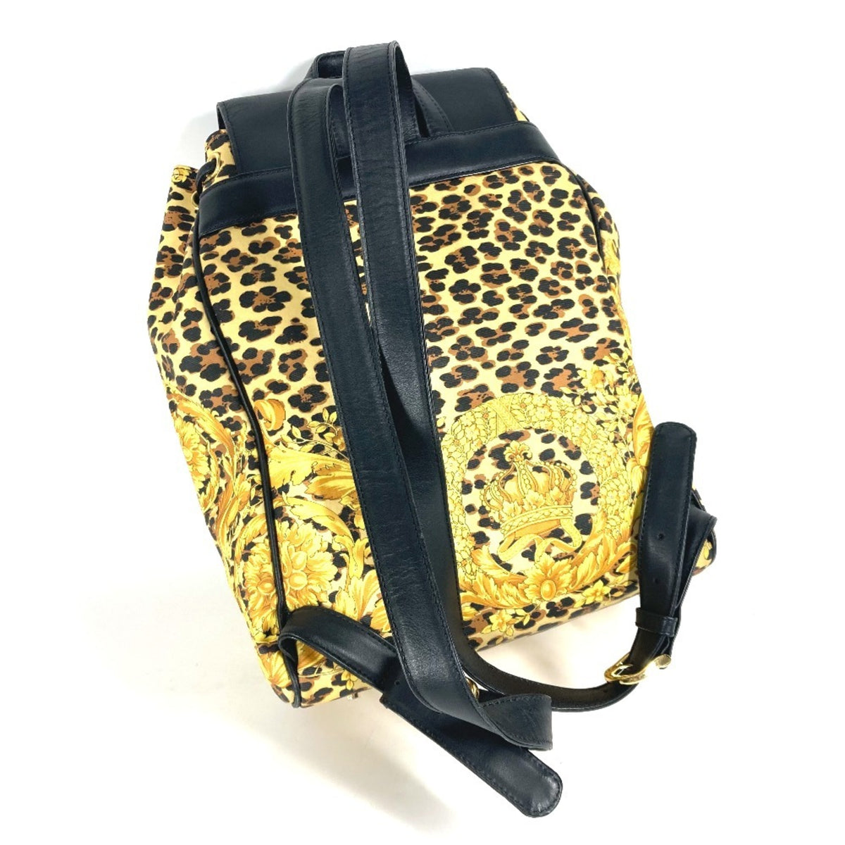 Versace Black Yellow Pvc Leather Backpack (Pre-Owned)