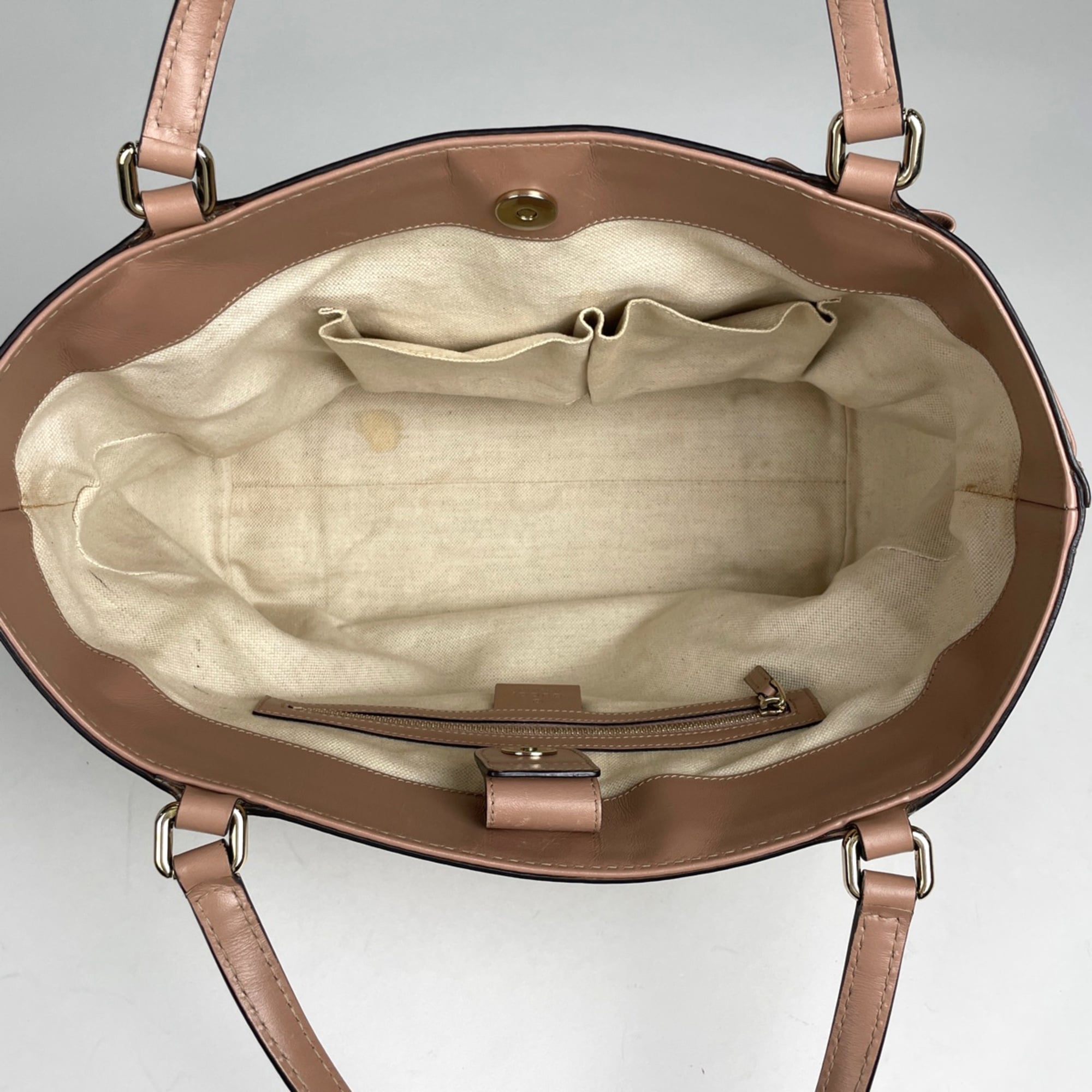 Gucci Gg Canvas Beige Pink Beige Gg Canvas Leather Tote Bag (Pre-Owned)