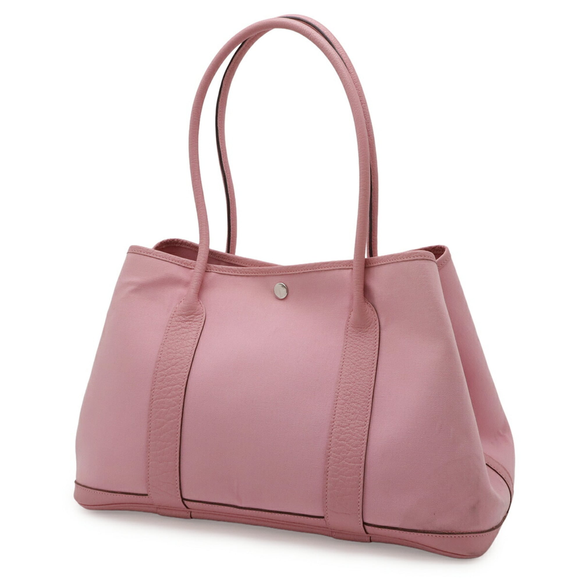 Hermes Garden Pink Toile Officier Leather Shoulder Bag Tote Bag (Pre-Owned)