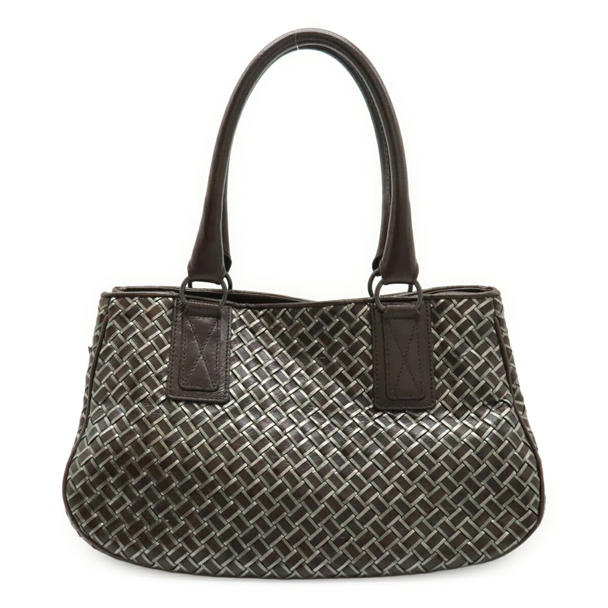 Bottega Veneta Intrecciato Dark Brown Silver Leather Handbag (Pre-Owned)