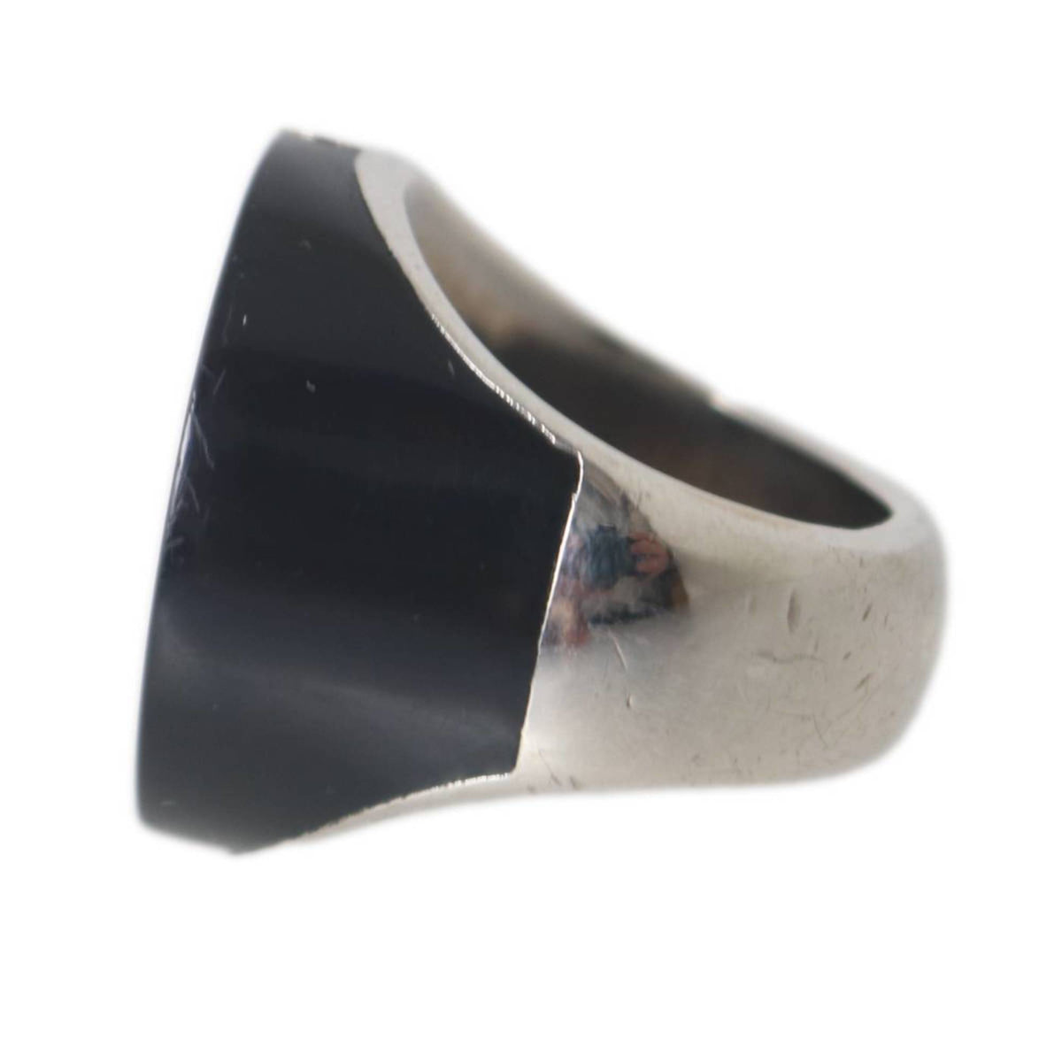 Chanel Silver Black Band Ring (Pre-Owned)
