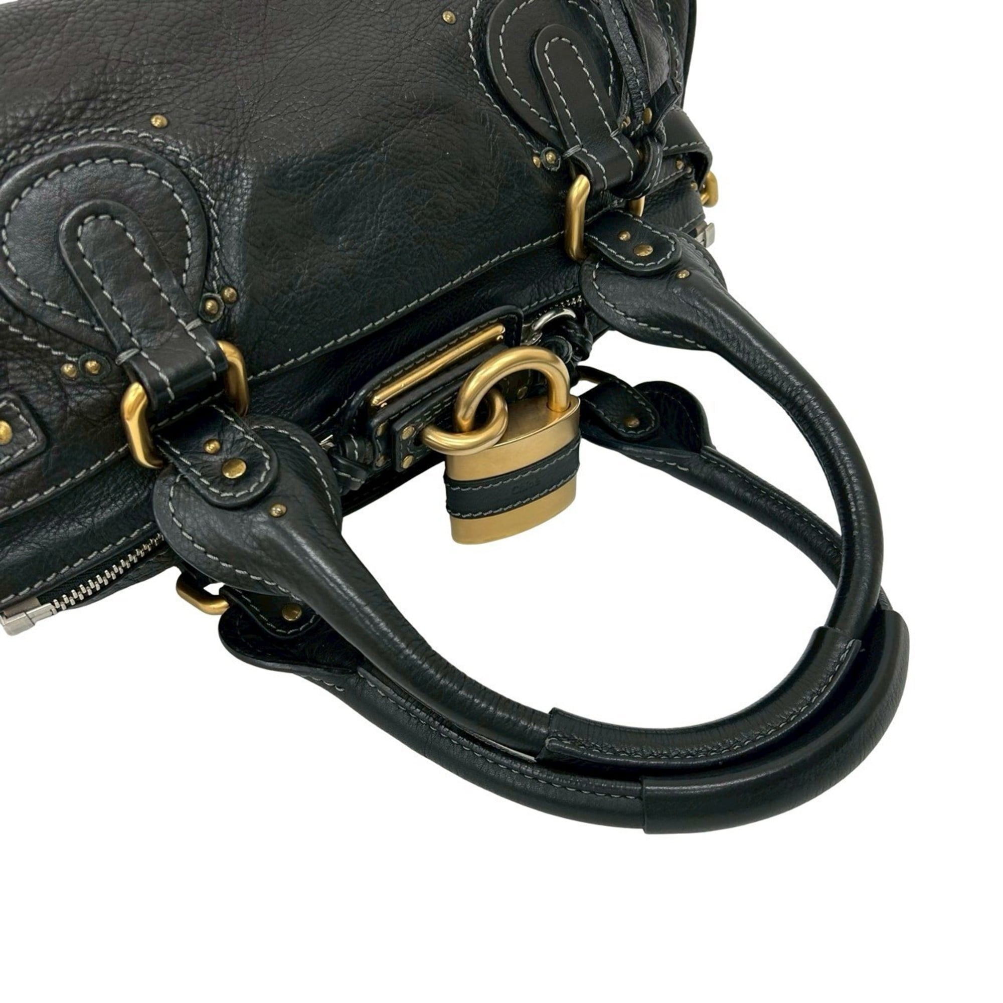 Chloé Black Leather Boston Bag Handbag Shoulder Bag (Pre-Owned)