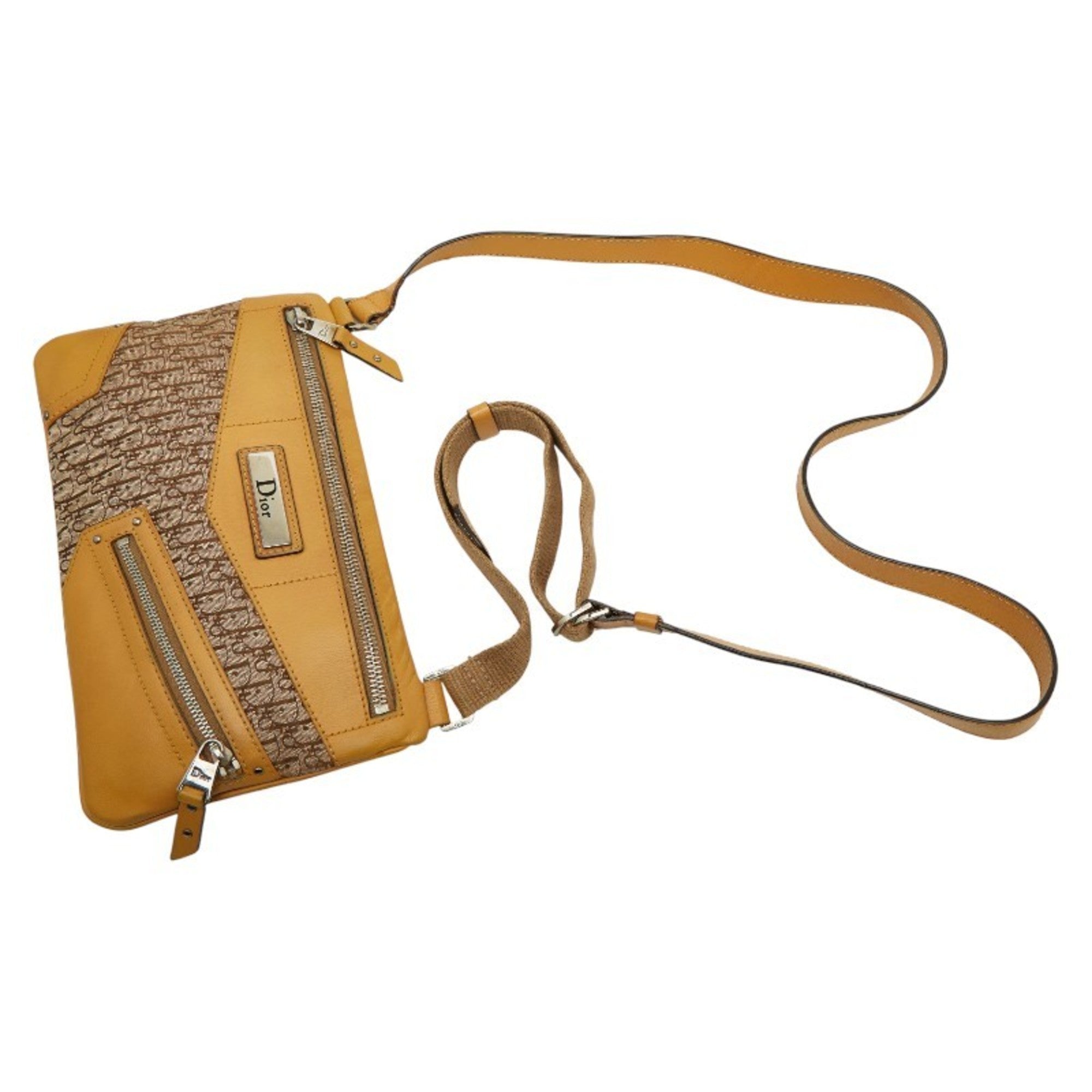 Christian Dior Beige Yellow Canvas Leather Shoulder Bag (Pre-Owned)