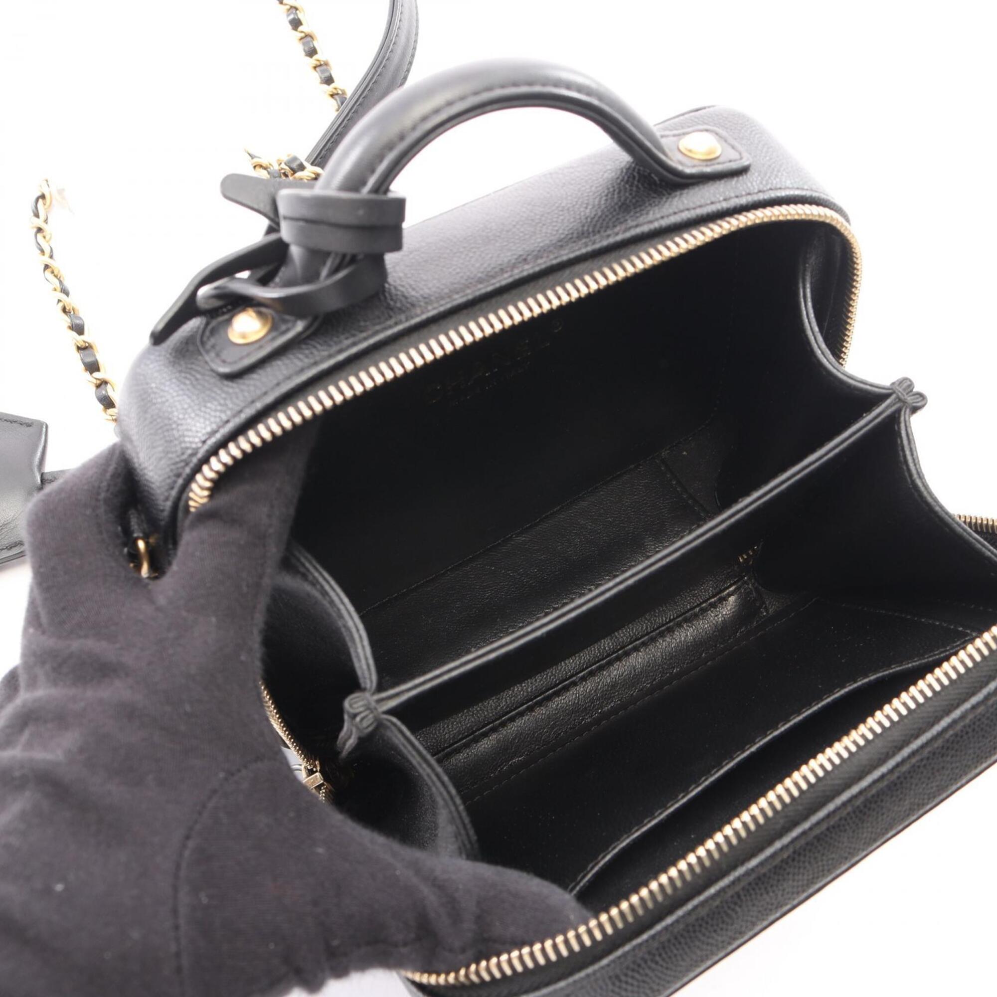 Chanel Black Grained Calfskin Leather Handbag Shoulder Bag Vanity Bag (Pre-Owned)
