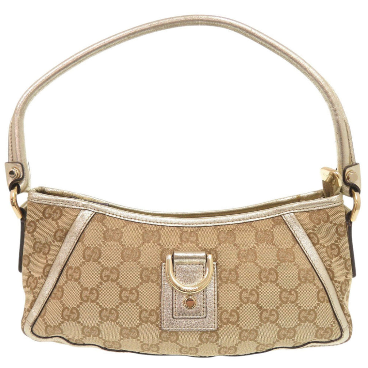 Gucci Beige Gold Gg Canvas Leather Shoulder Bag (Pre-Owned)