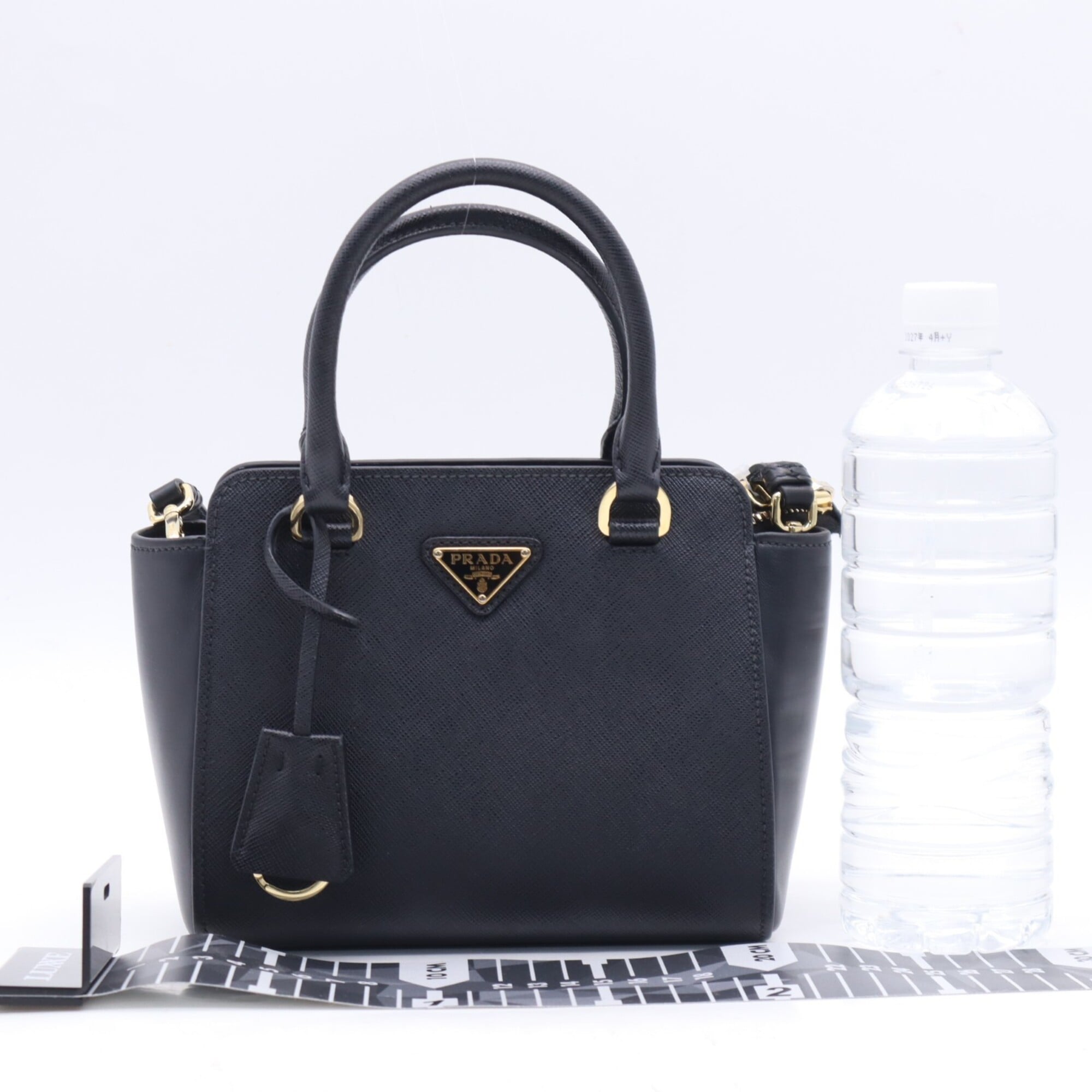 Prada Saffiano Black Coated Canvas Leather Handbag Shoulder Bag (Pre-Owned)