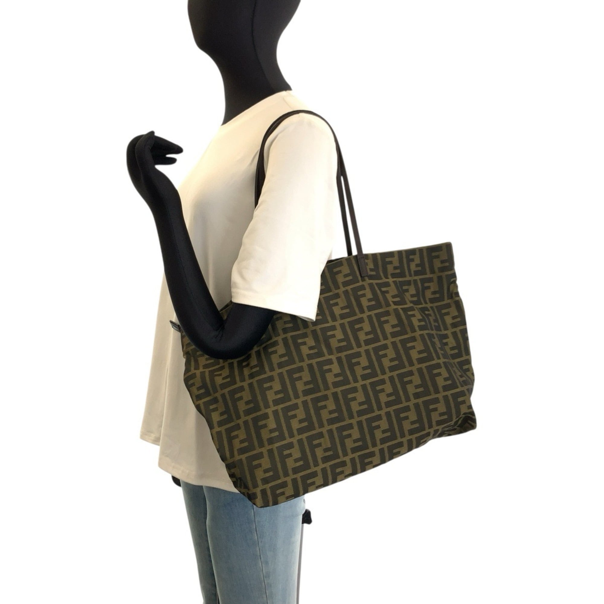 Fendi Brown Canvas Leather Shoulder Bag Tote Bag (Pre-Owned)