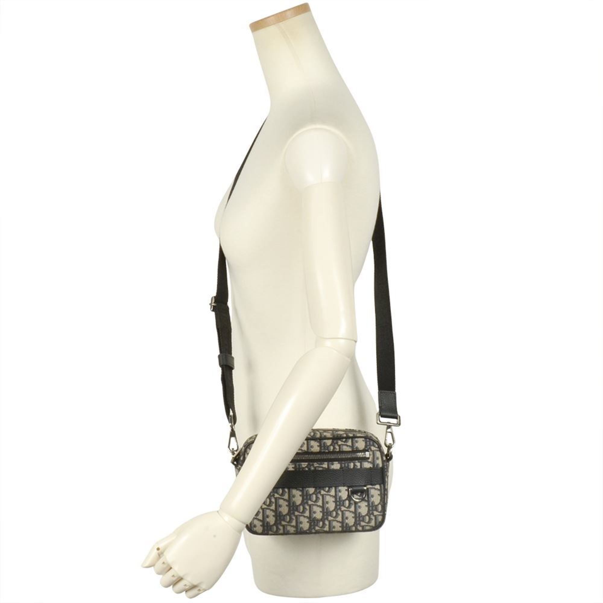 Christian Dior Beige Black Cotton Fabric Leather Shoulder Bag (Pre-Owned)
