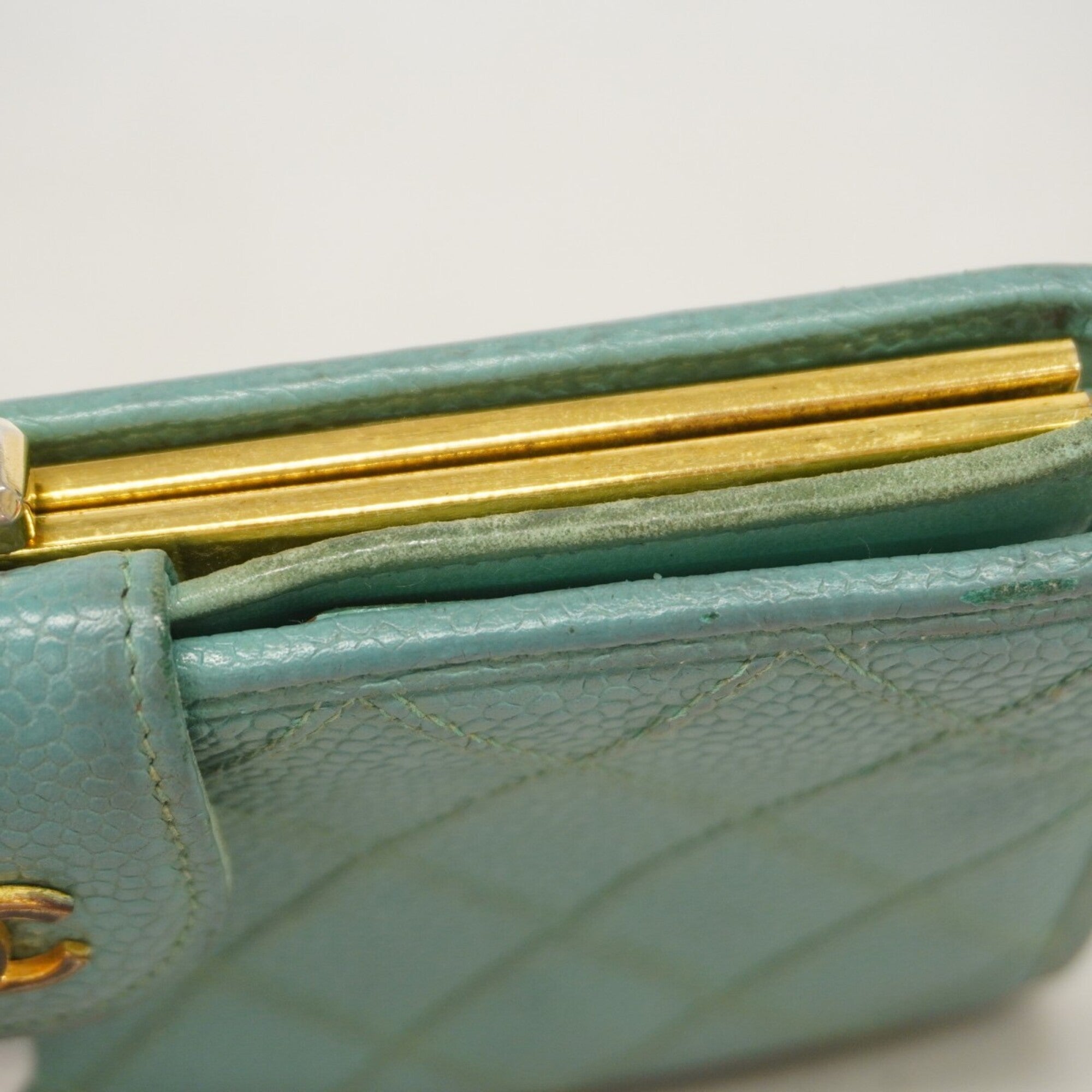Chanel Green Grained Calfskin Long Wallet (Bi-Fold) (Pre-Owned)