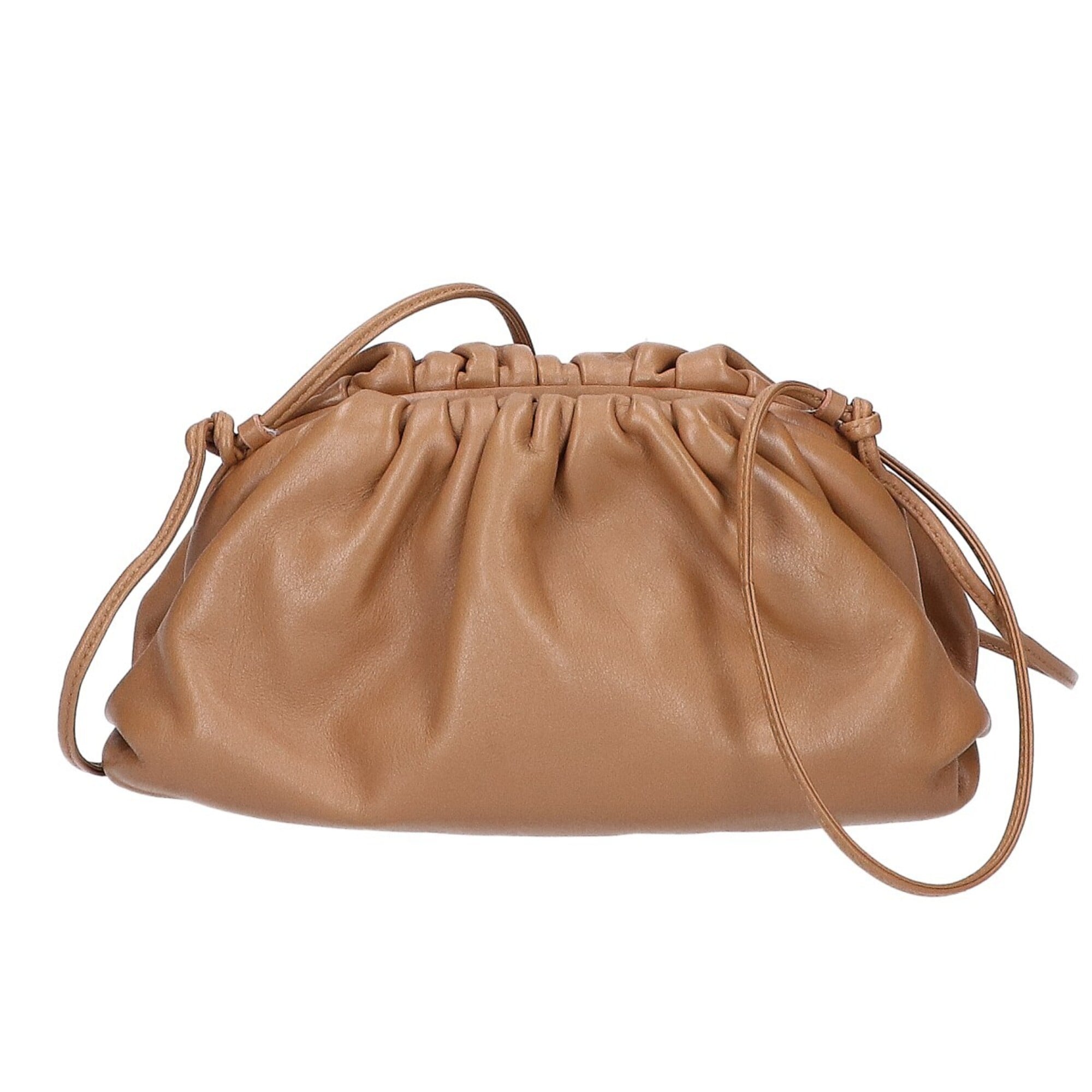 Bottega Veneta Dark Beige Leather Pouch Shoulder Bag (Pre-Owned)