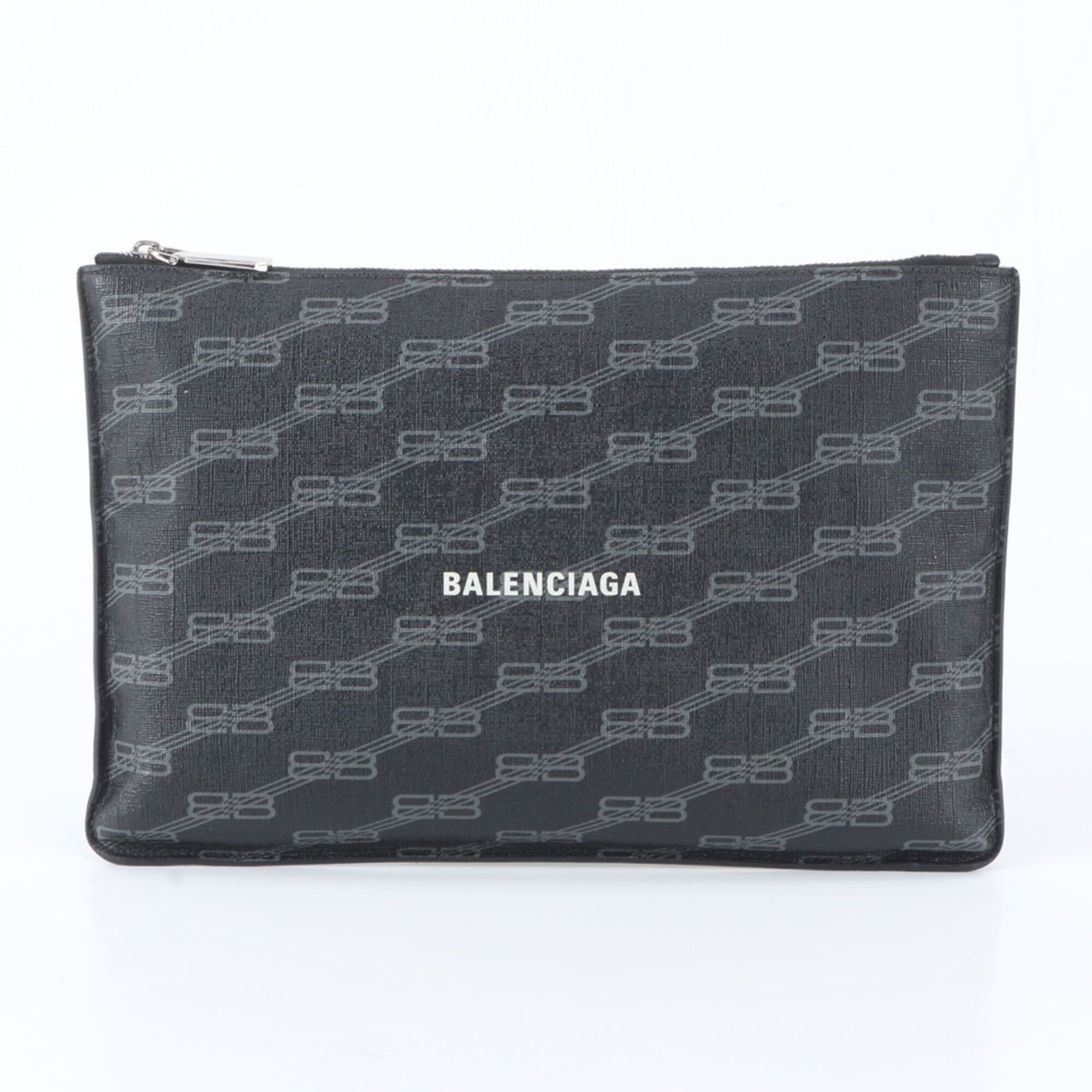 Balenciaga Black Leather Coated Canvas Clutch Bag Handbag Pouch (Pre-Owned)