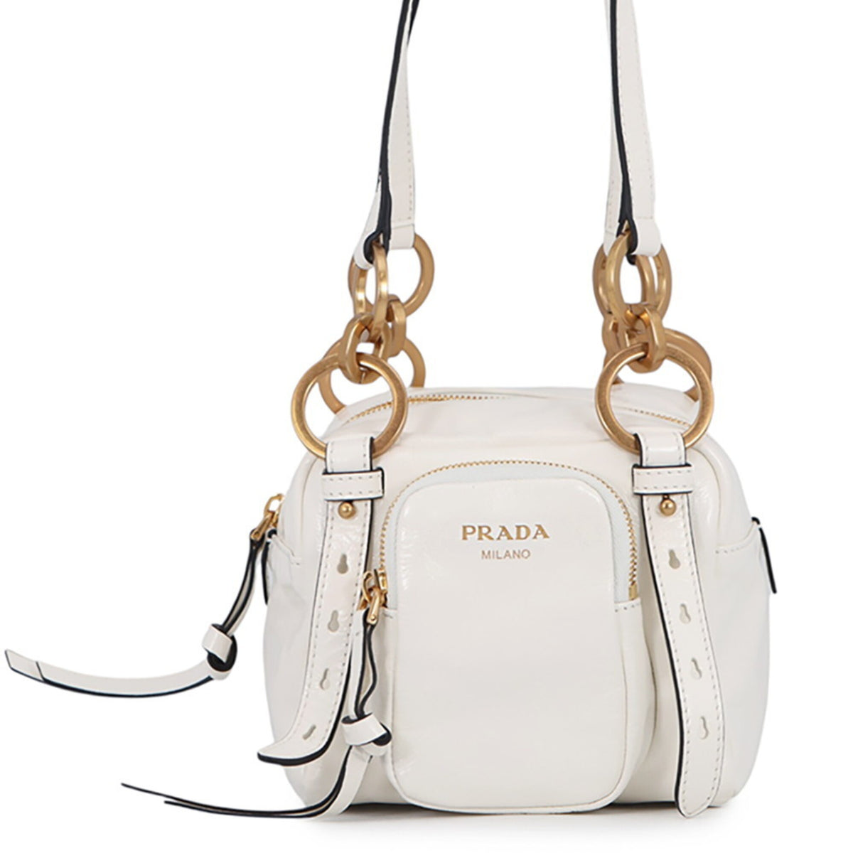 Prada White Leather Handbag Shoulder Bag (Pre-Owned)