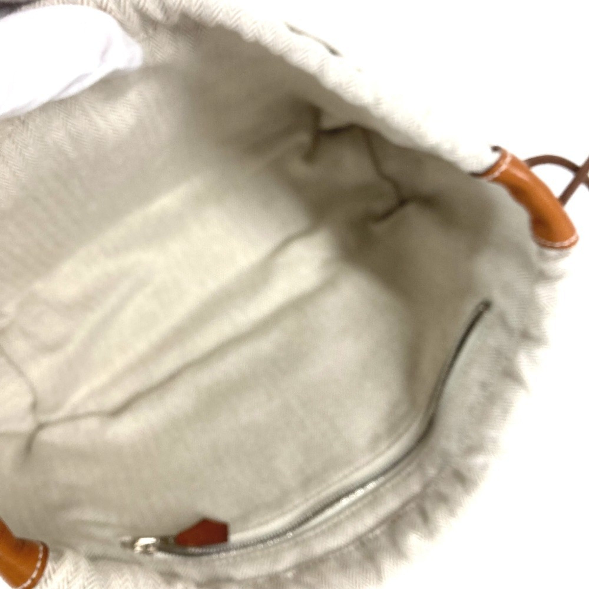 Hermes Beige Dark Brown Toile Chevron Barenia Leather Pouch (Pre-Owned)