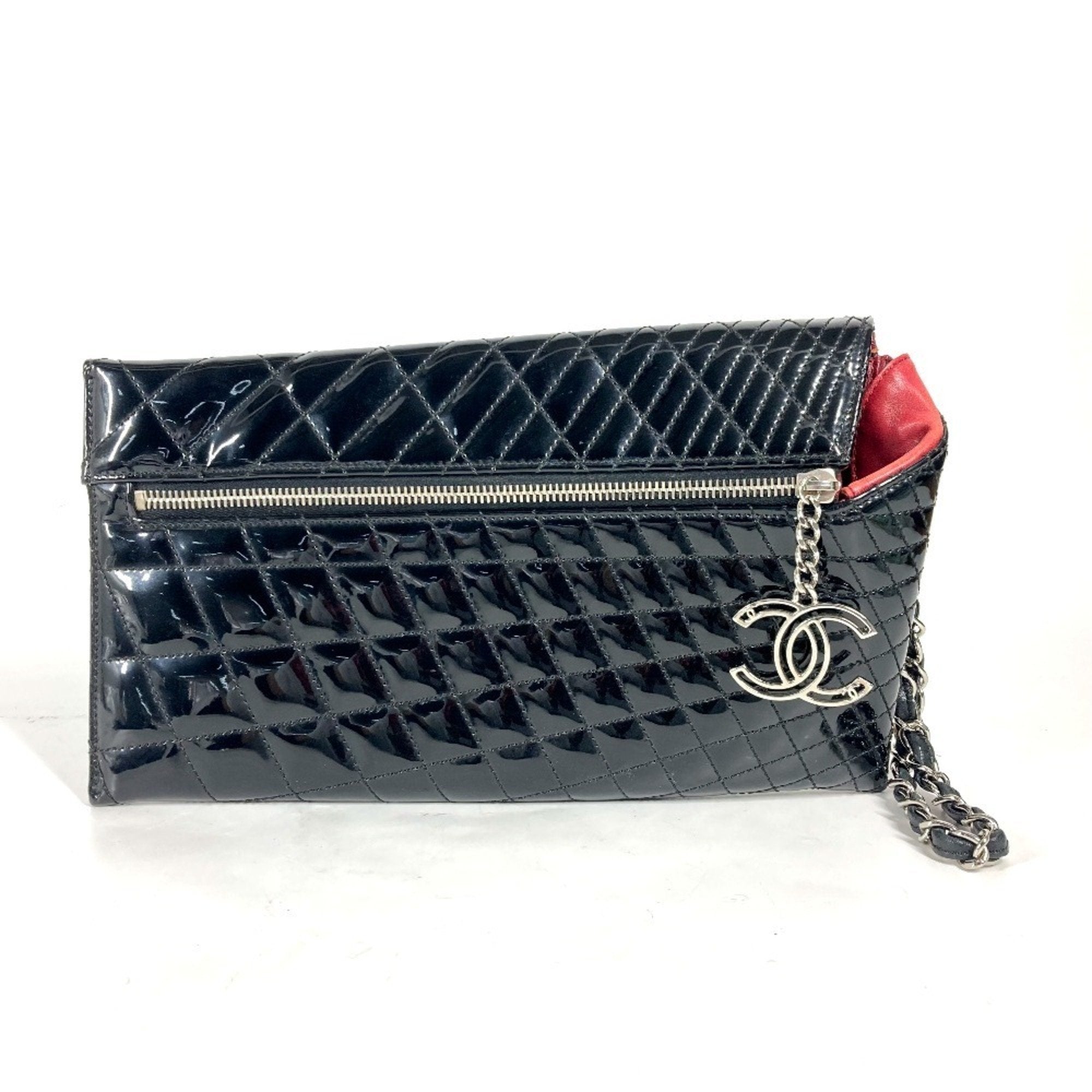 Chanel Black Patent Leather Clutch Bag Pouch (Pre-Owned)