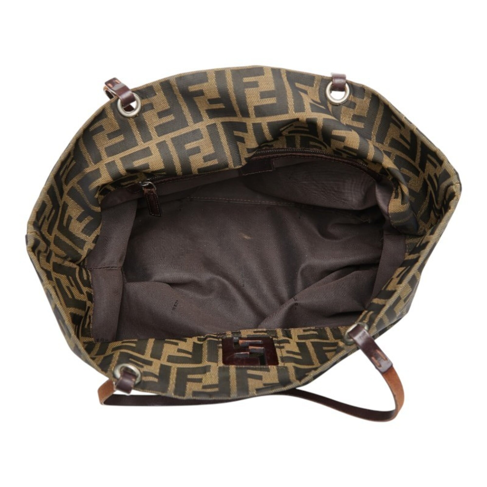 Fendi Brown Khaki Canvas Leather Handbag Tote Bag (Pre-Owned)