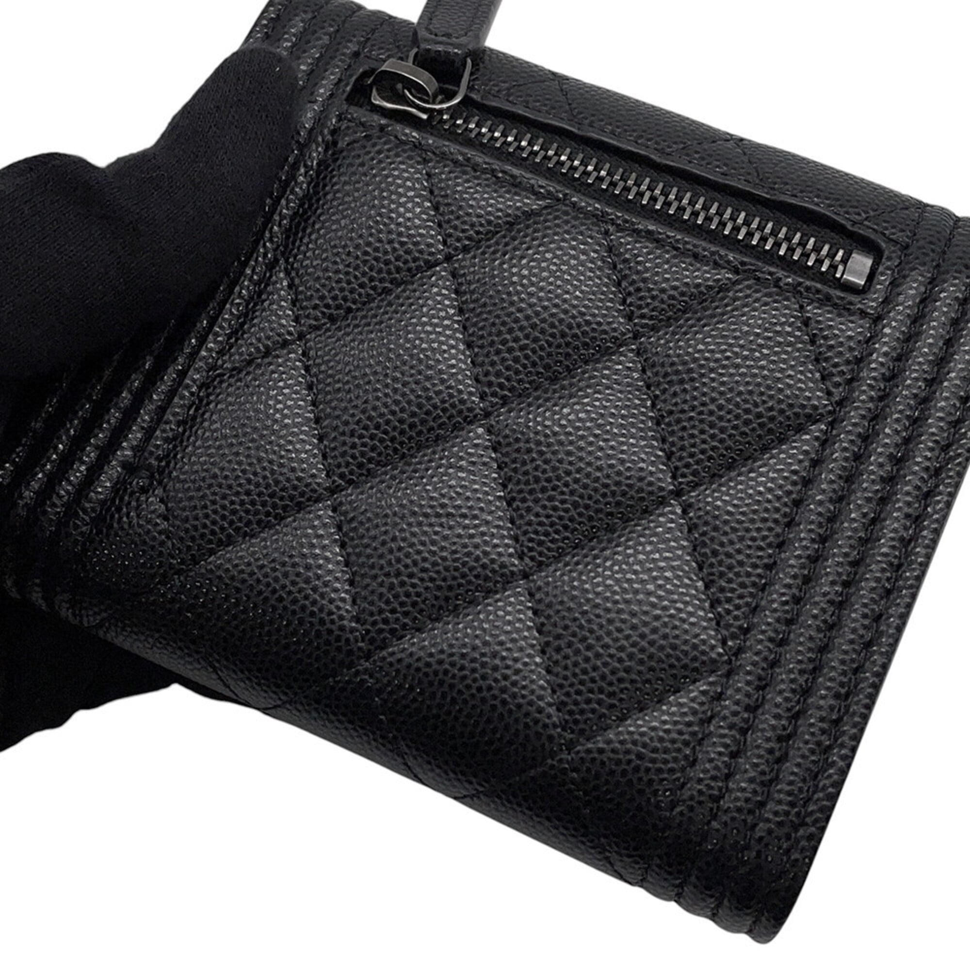 Chanel Matelasse Black Grained Calfskin Wallet (Tri-Fold) (Pre-Owned)