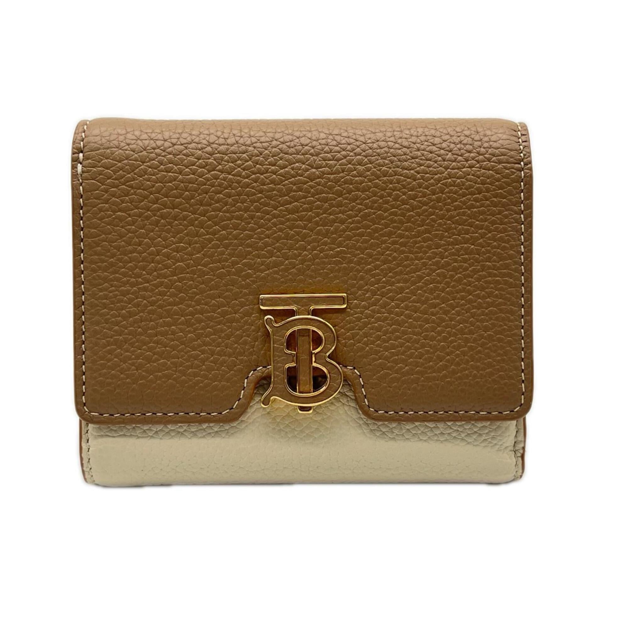 Burberry Beige Cream Leather Wallet (Tri-Fold) (Pre-Owned)