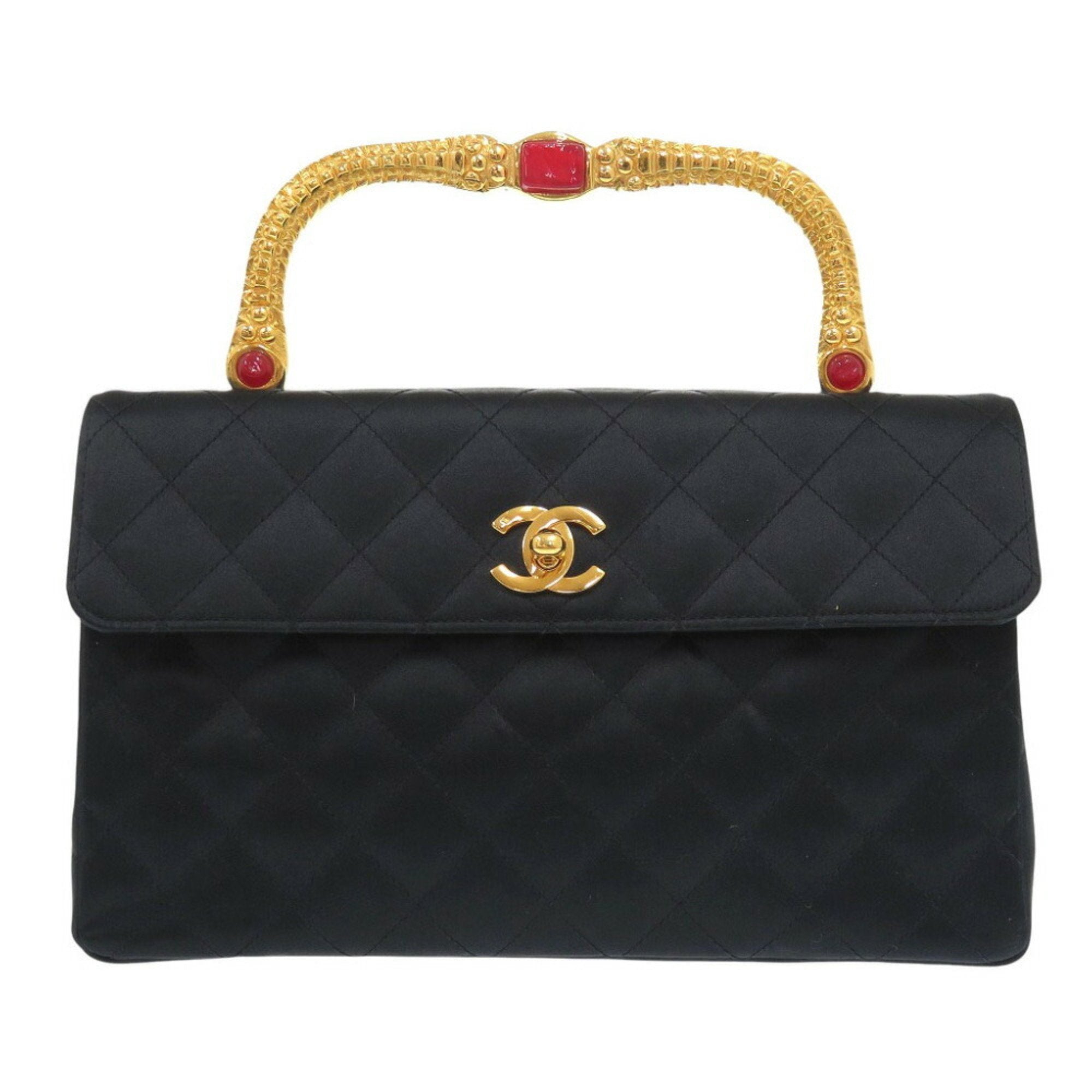Chanel Black Satin Metal Handbag (Pre-Owned)
