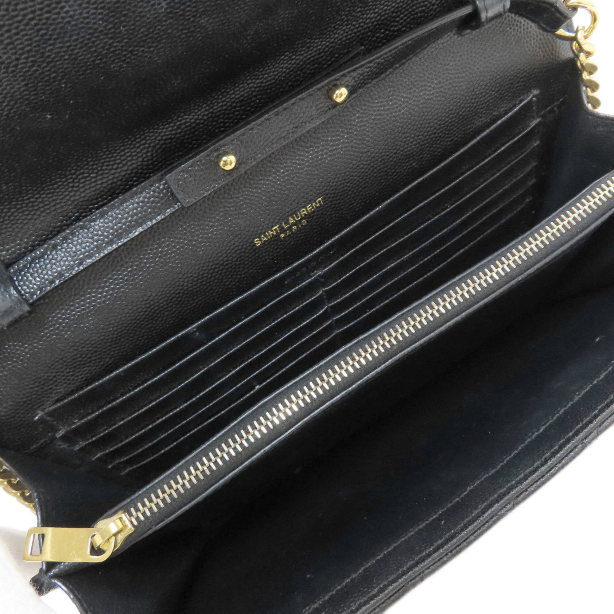 Yves Saint Laurent Black Leather Chain/Shoulder Wallet (Pre-Owned)