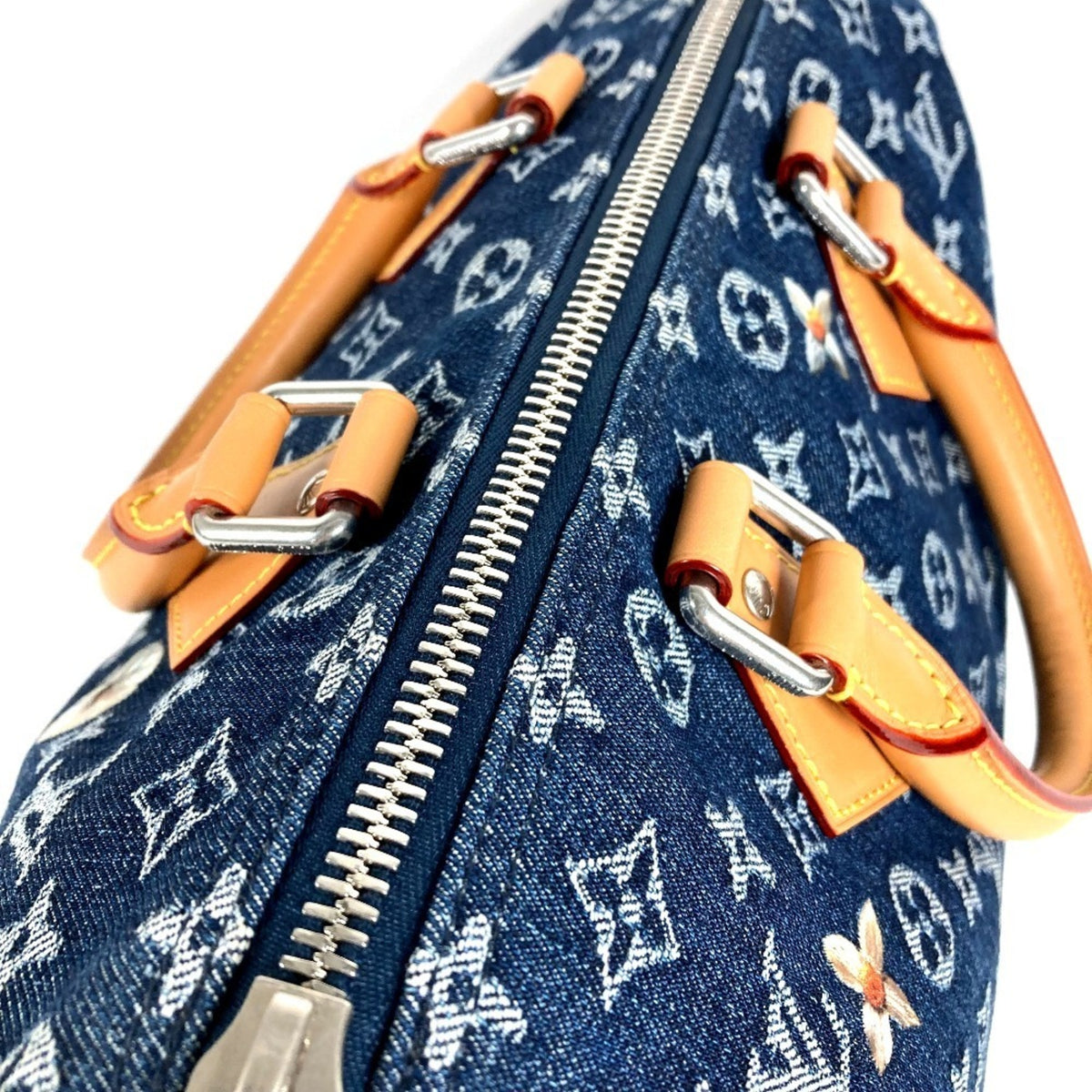 Louis Vuitton Blue Monogram Denim Boston Bag Handbag Tote Bag (Pre-Owned)