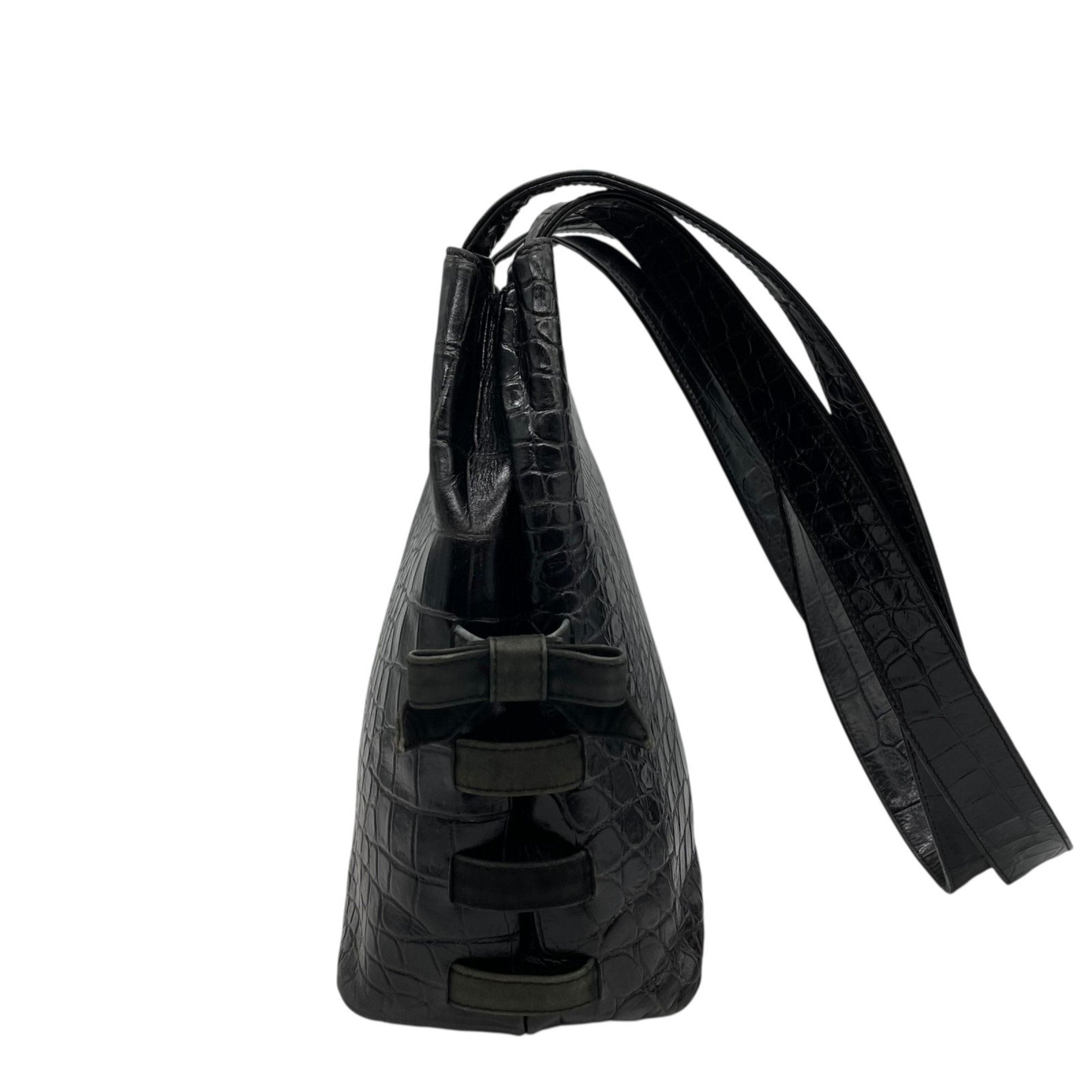 Versace Black Leather Handbag Tote Bag (Pre-Owned)