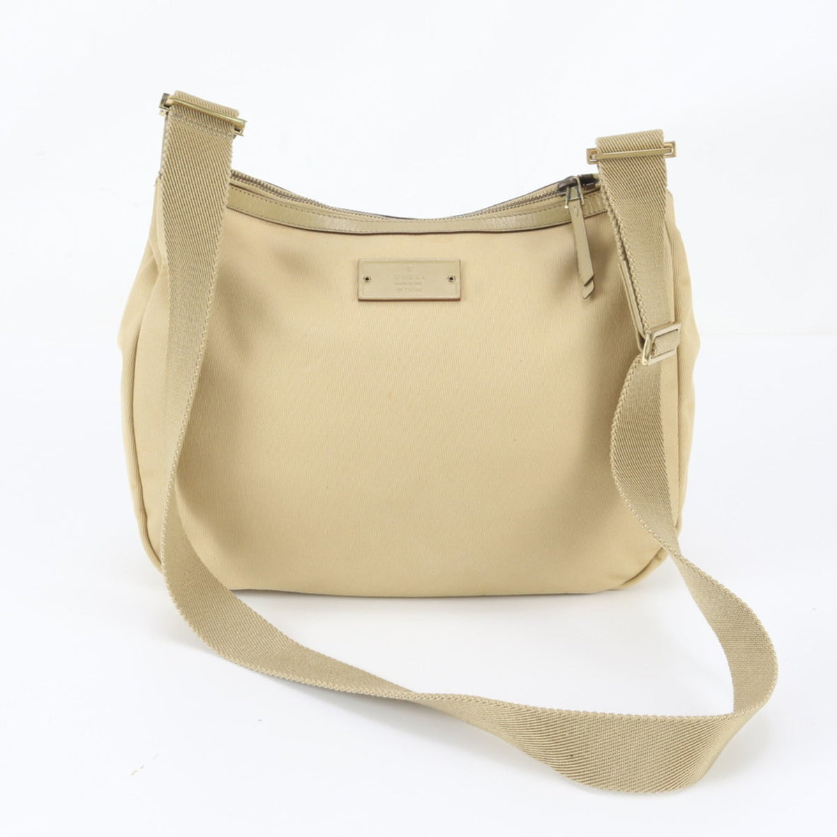 Gucci Beige Leather Canvas Crossbody Bag Handbag Shoulder Bag Tote Bag (Pre-Owned)