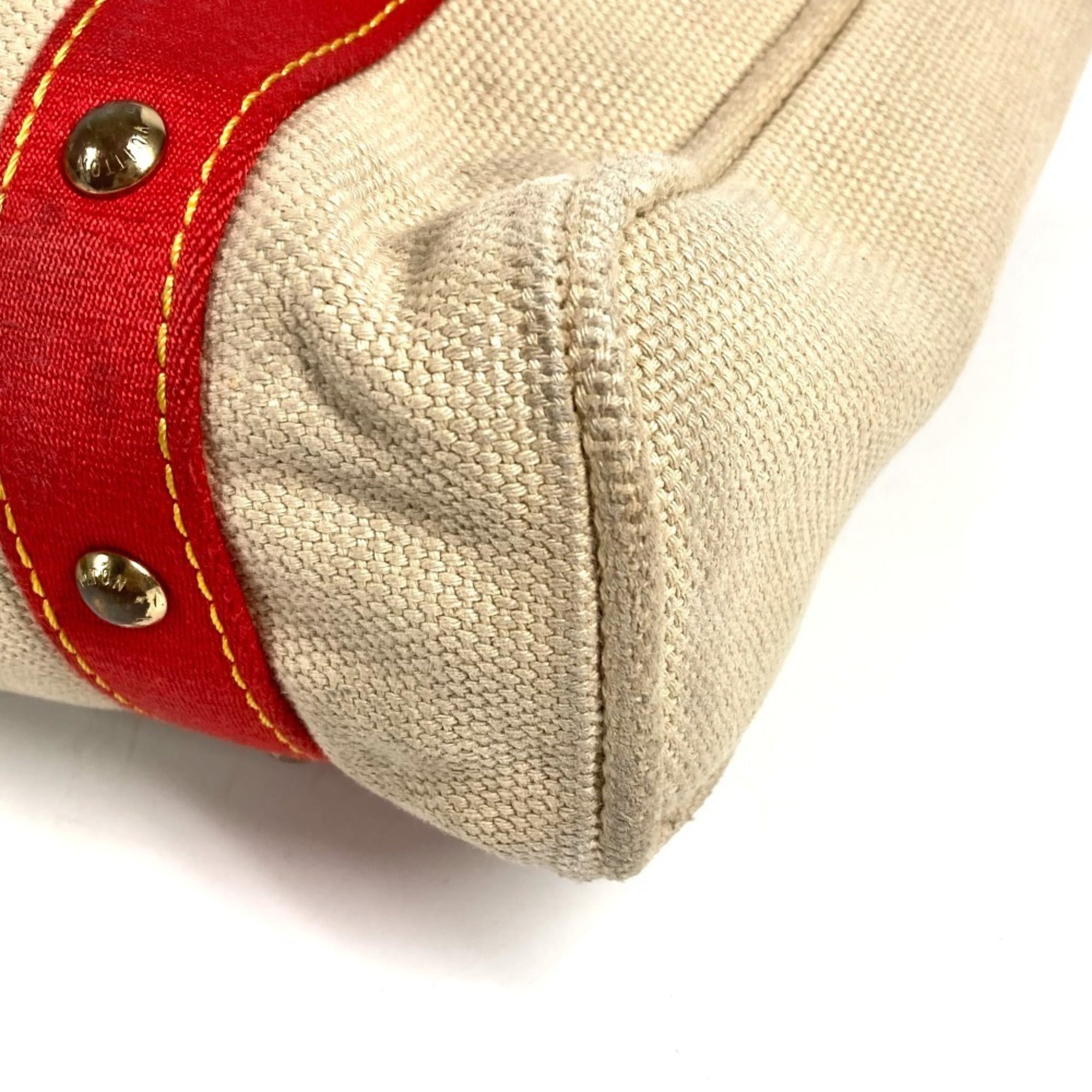 Louis Vuitton Beige Red Color Canvas Shoulder Bag Tote Bag (Pre-Owned)