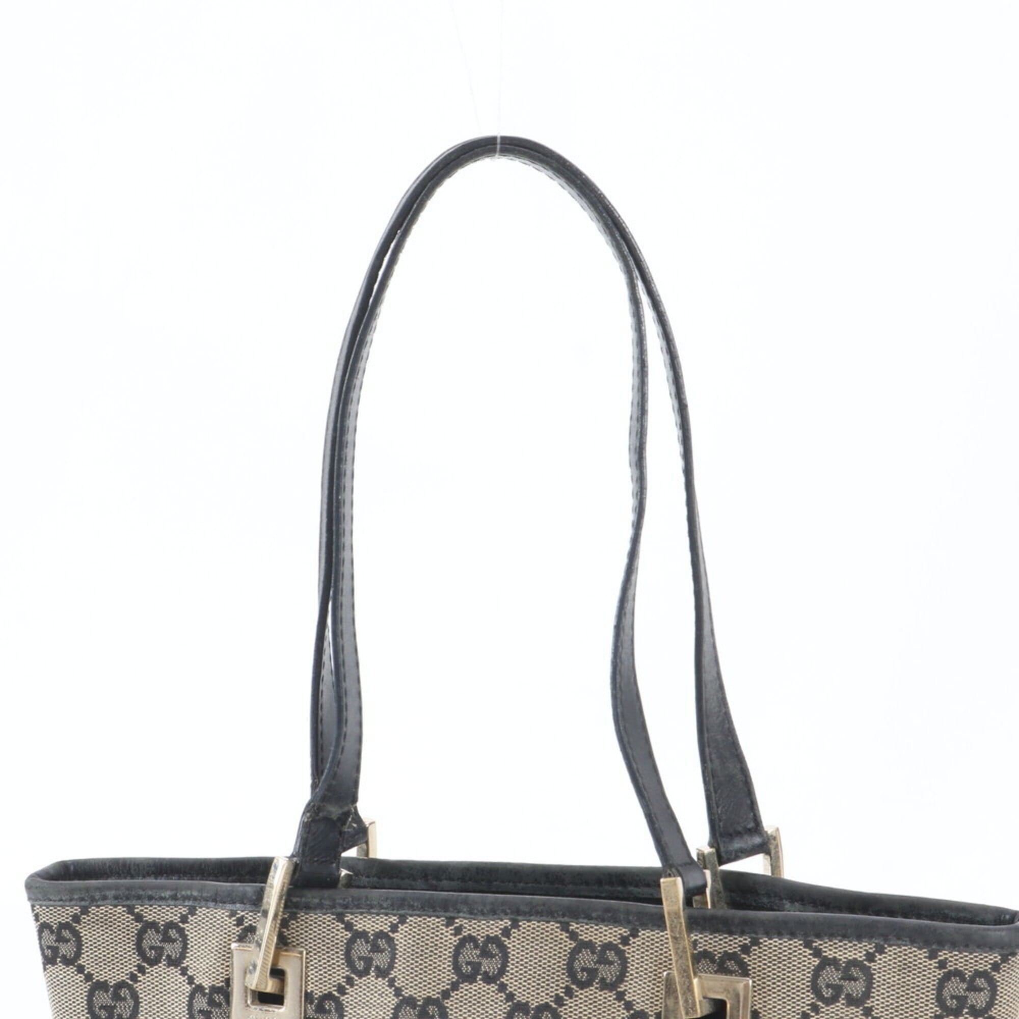 Gucci Gg Canvas Black Brown Leather Canvas Handbag Tote Bag (Pre-Owned)