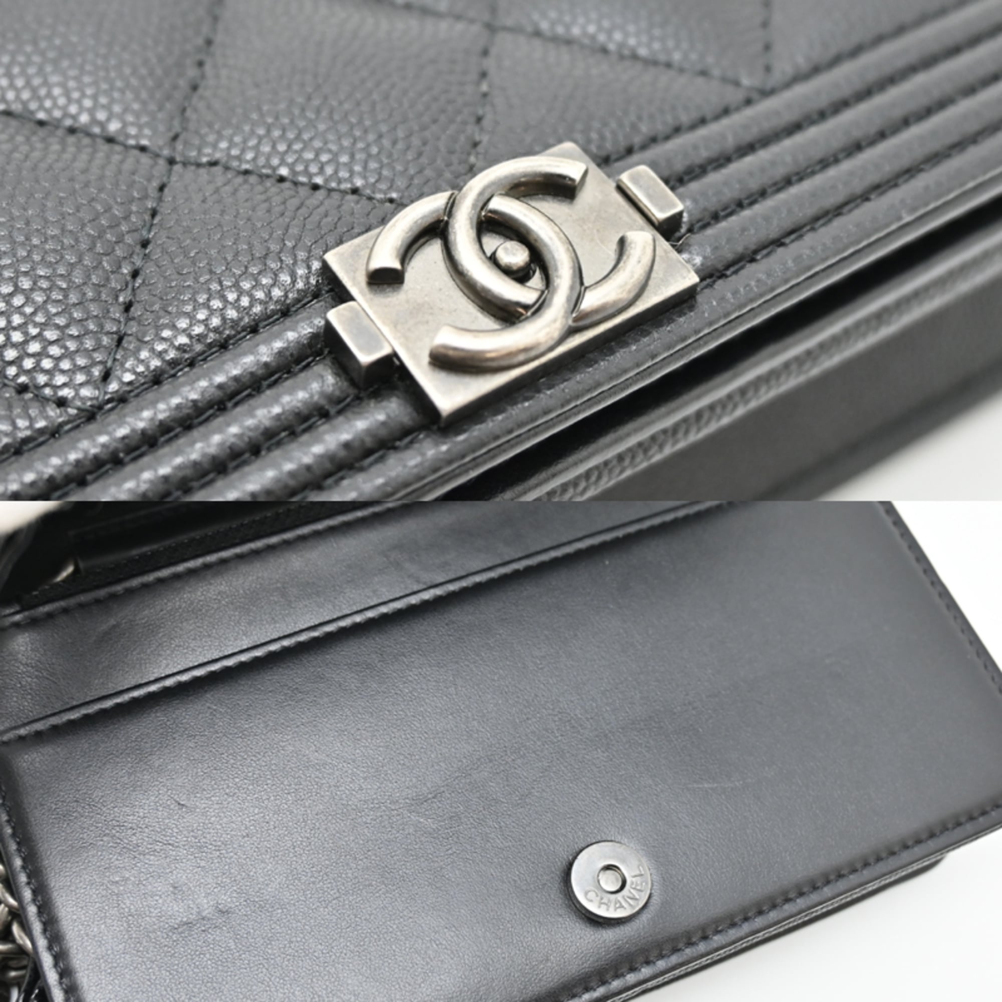 Chanel Black Grained Calfskin Chain/Shoulder Wallet (Pre-Owned)