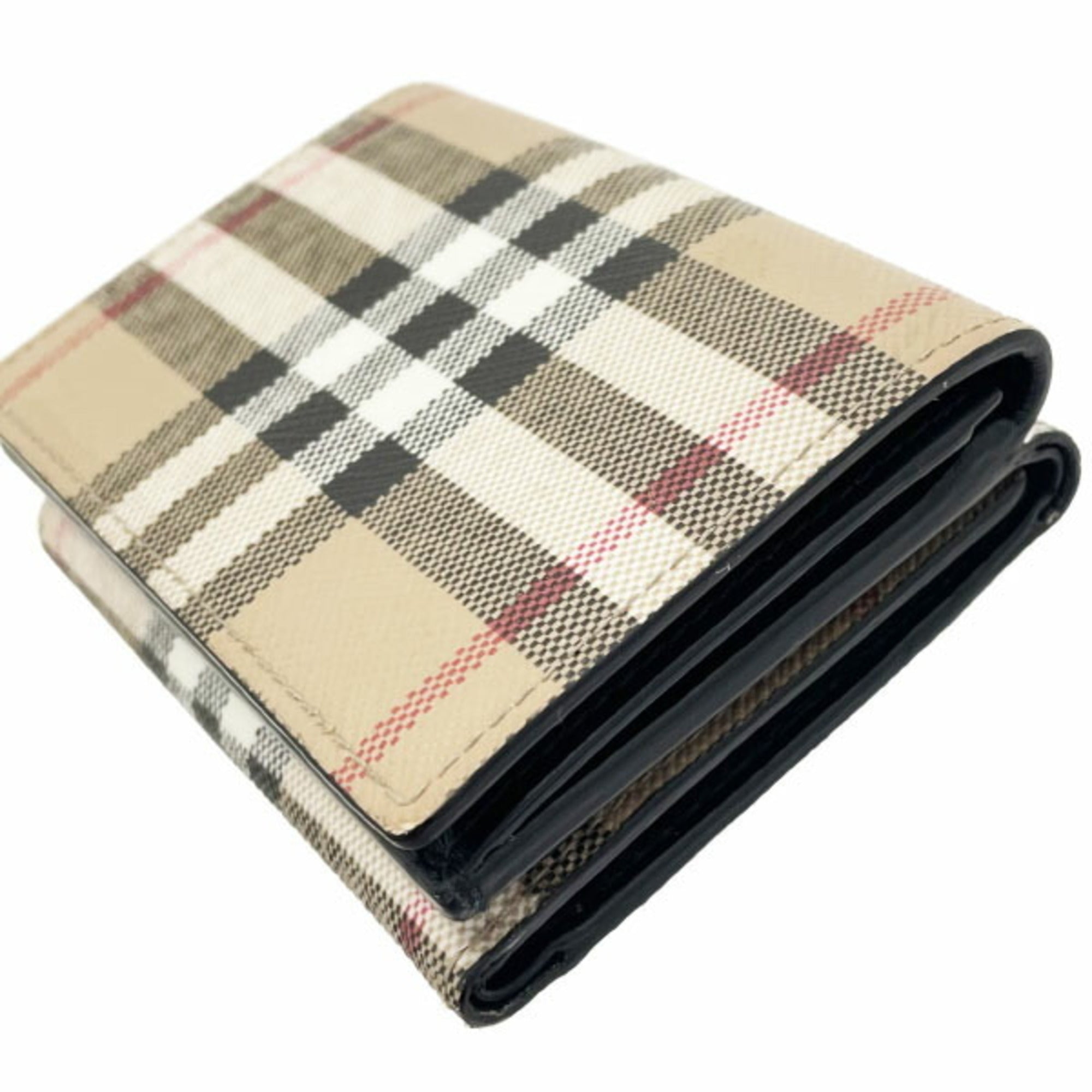 Burberry Beige Black Pvc Leather Wallet (Tri-Fold) (Pre-Owned)