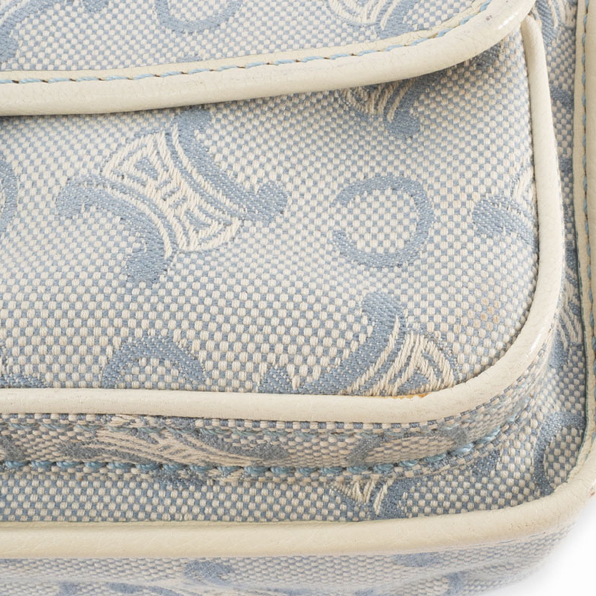Celine Macadam Blue White Canvas Leather Shoulder Bag (Pre-Owned)