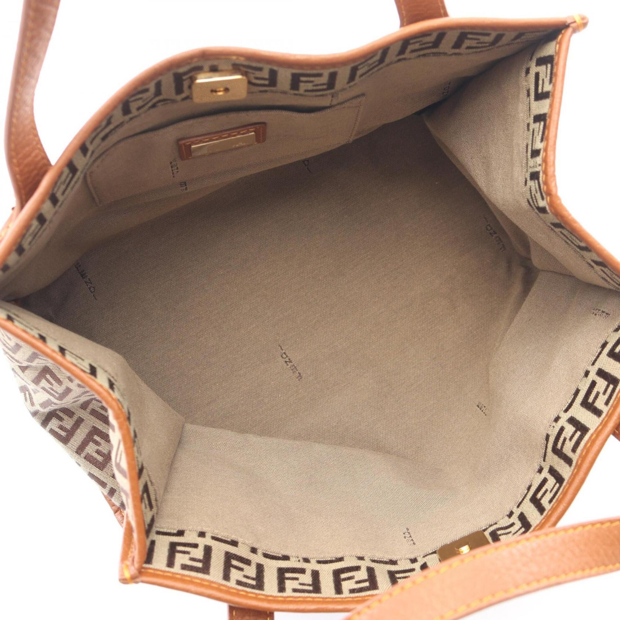 Fendi Beige Brown Canvas Handbag Tote Bag (Pre-Owned)