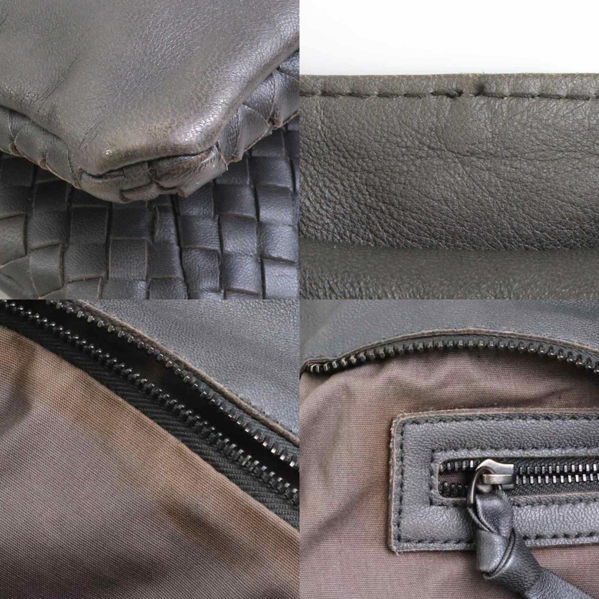 Bottega Veneta Black Gray Leather Shoulder Bag (Pre-Owned)