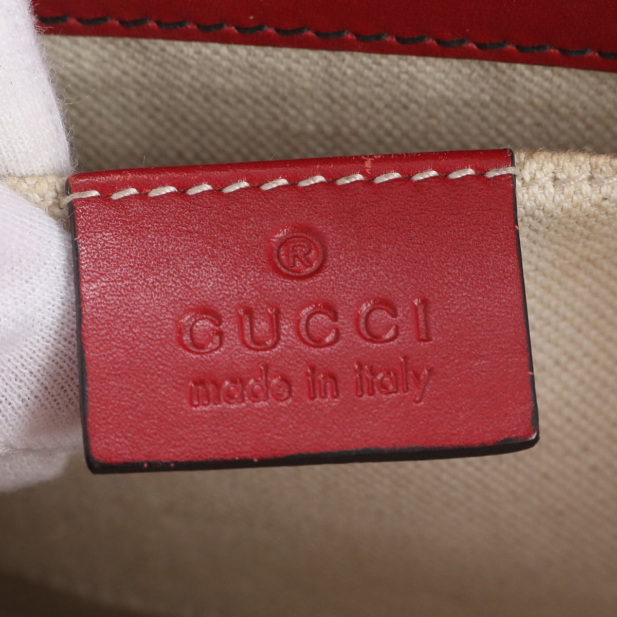 Gucci Red Color Leather Shoulder Bag Tote Bag (Pre-Owned)