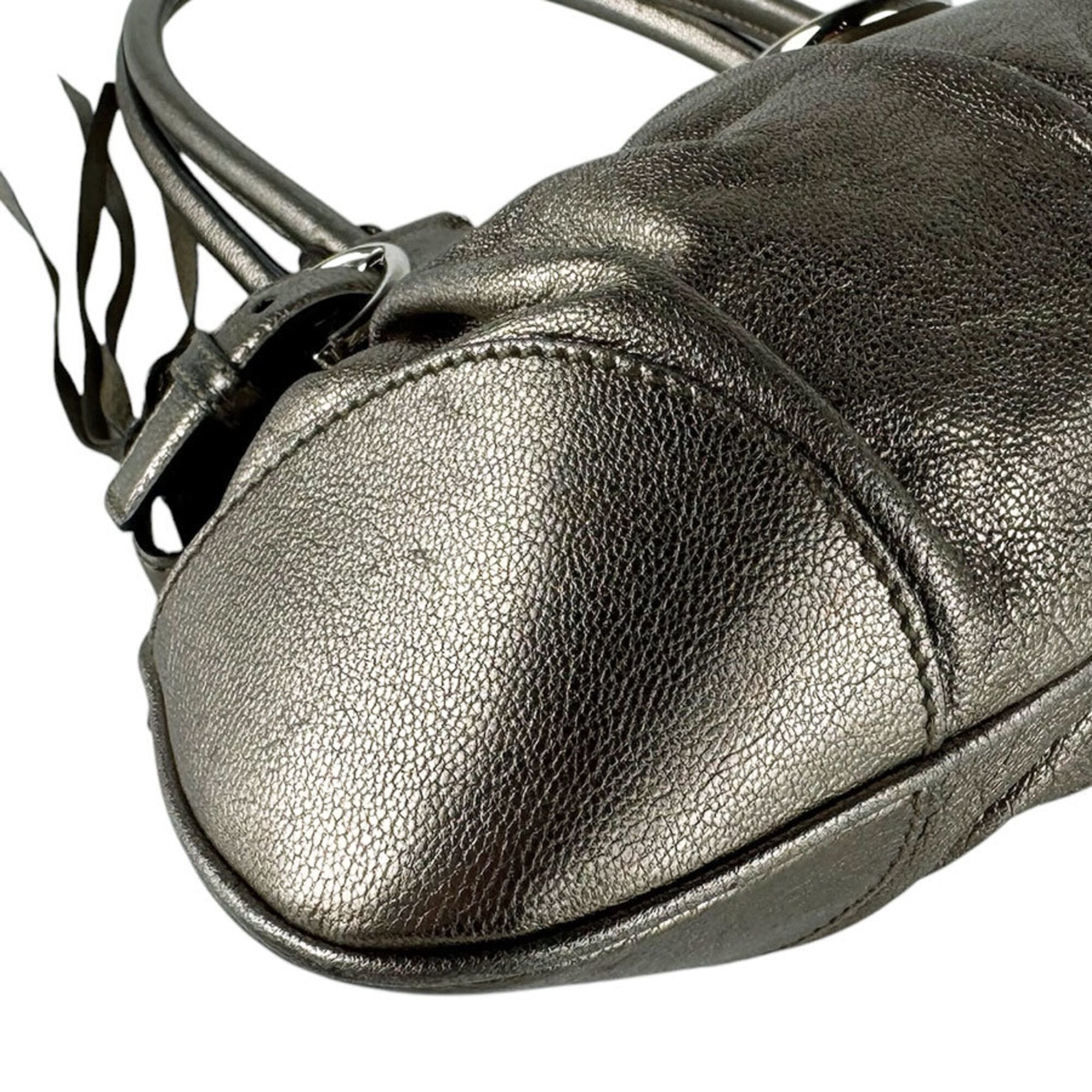 Salvatore Ferragamo Khaki Metallic Leather Handbag (Pre-Owned)