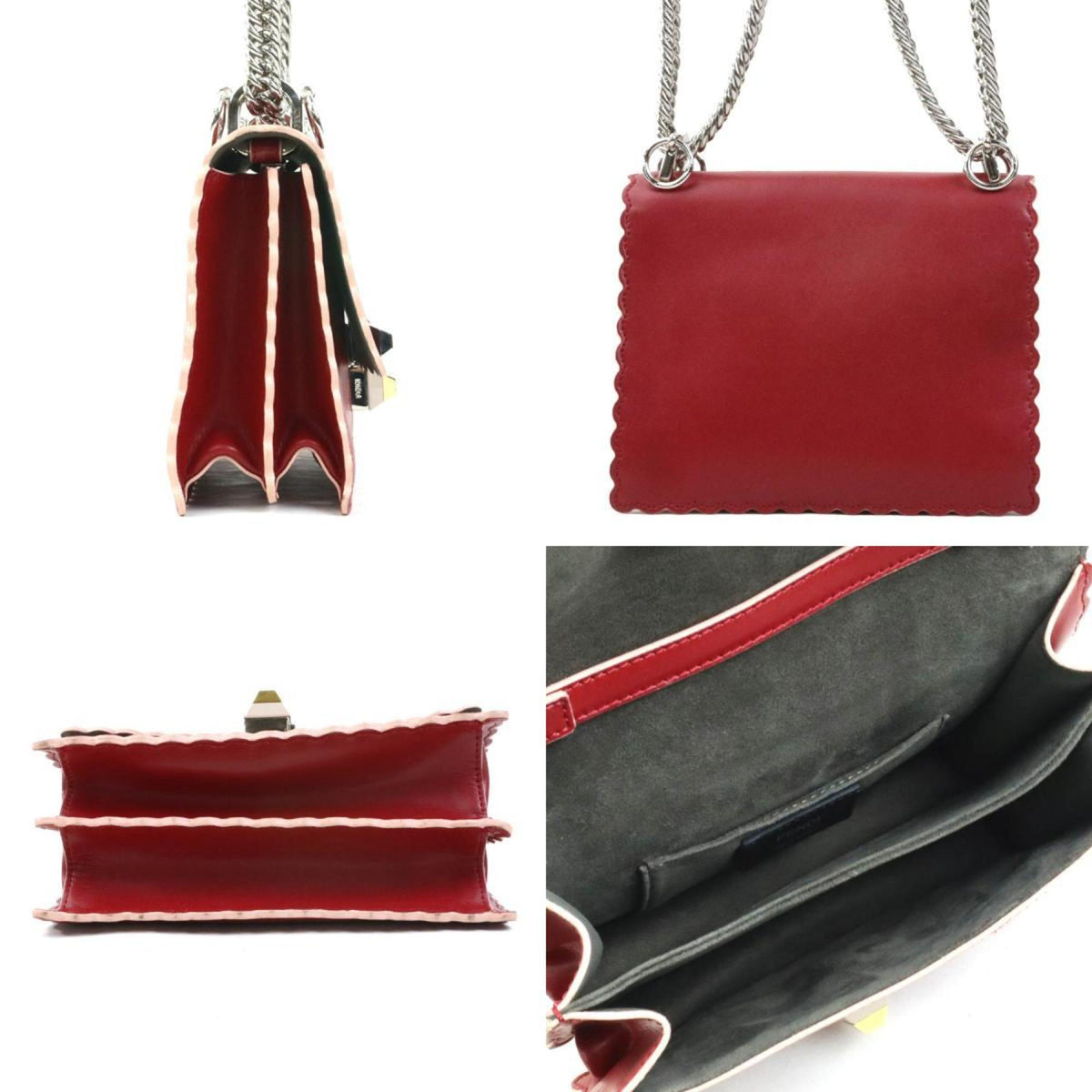 Fendi Red Color Leather Shoulder Bag (Pre-Owned)