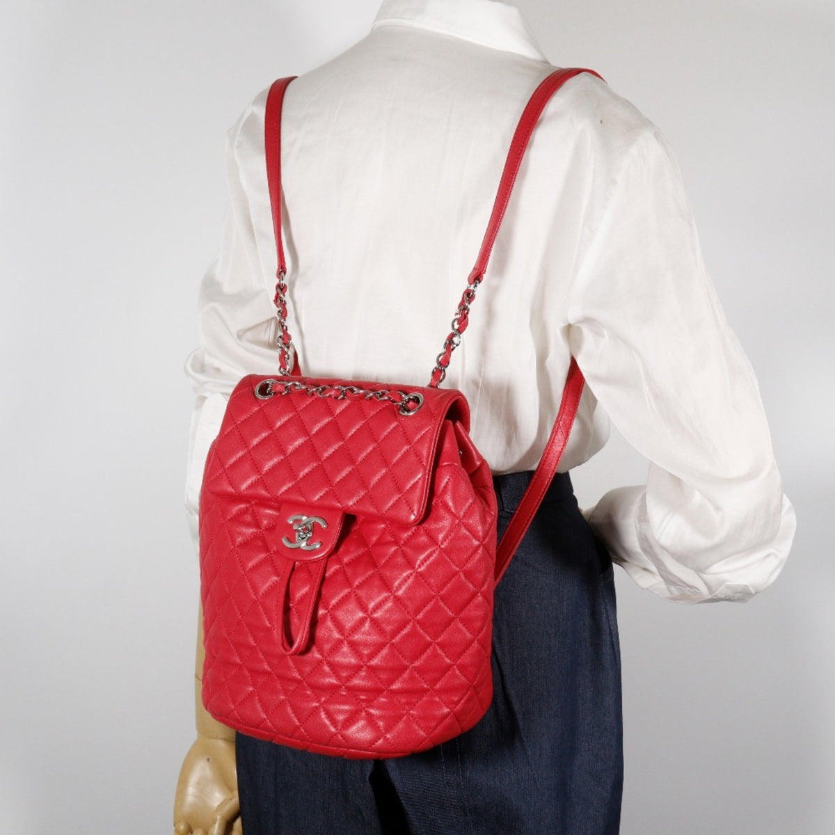 Chanel Matelasse Red Color Leather Backpack (Pre-Owned)