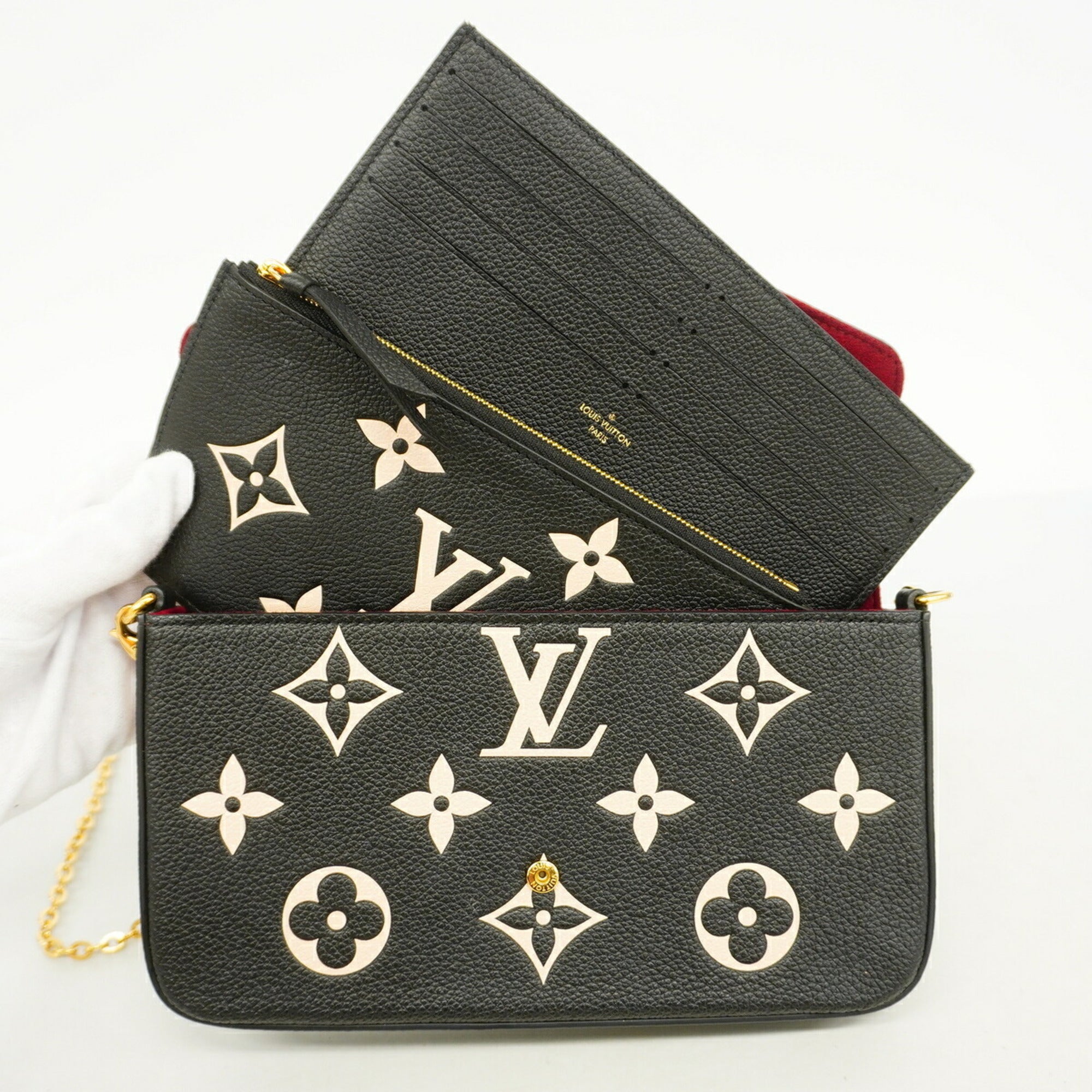 Louis Vuitton Beige Black Chain/Shoulder Wallet (Pre-Owned)