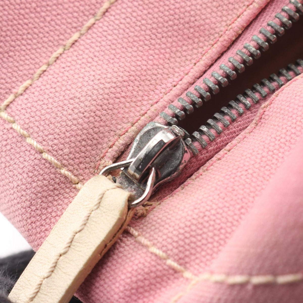 Chanel Ivory Pink Canvas Leather Handbag (Pre-Owned)