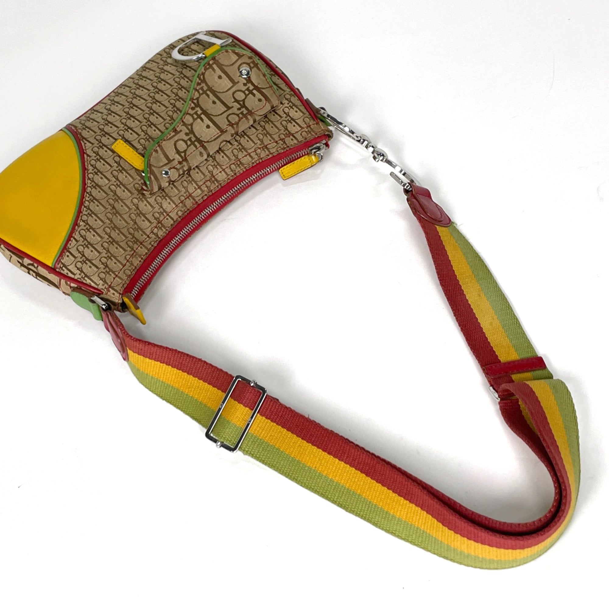 Christian Dior Rasta Brown Multi-Color Canvas Leather Saddle Bag Shoulder Bag (Pre-Owned)