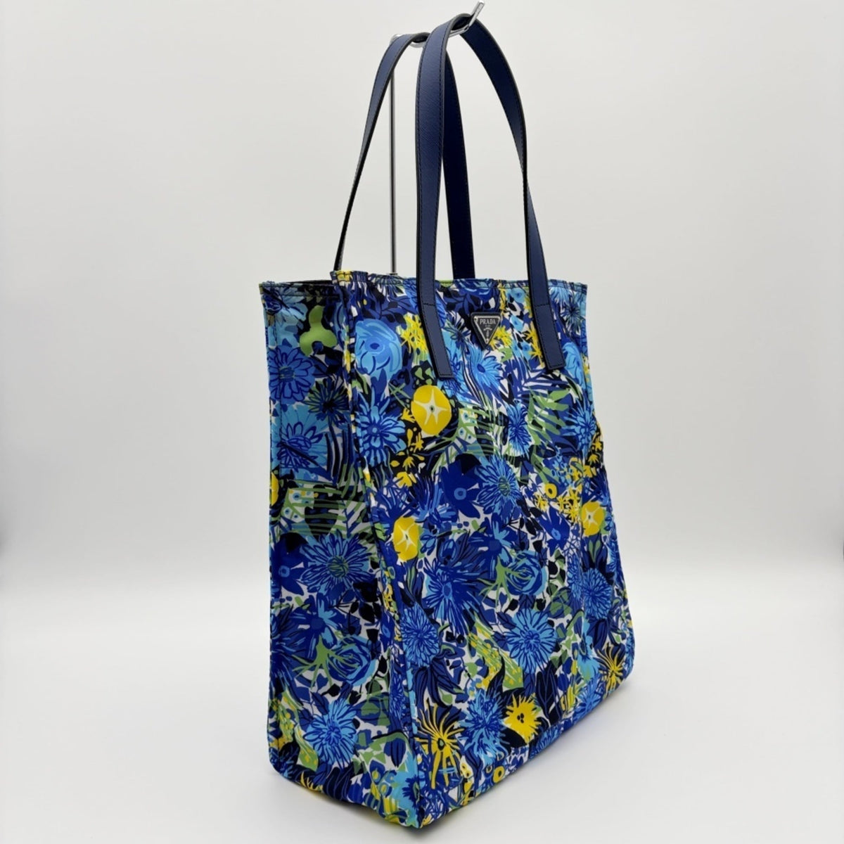 Prada Blue Multi-Color Nylon Leather Tote Bag (Pre-Owned)