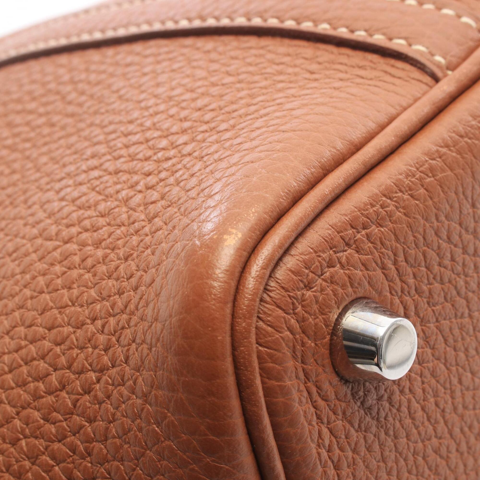 Hermes Brown Gold Brown White Taurillon Clemence Leather Handbag (Pre-Owned)