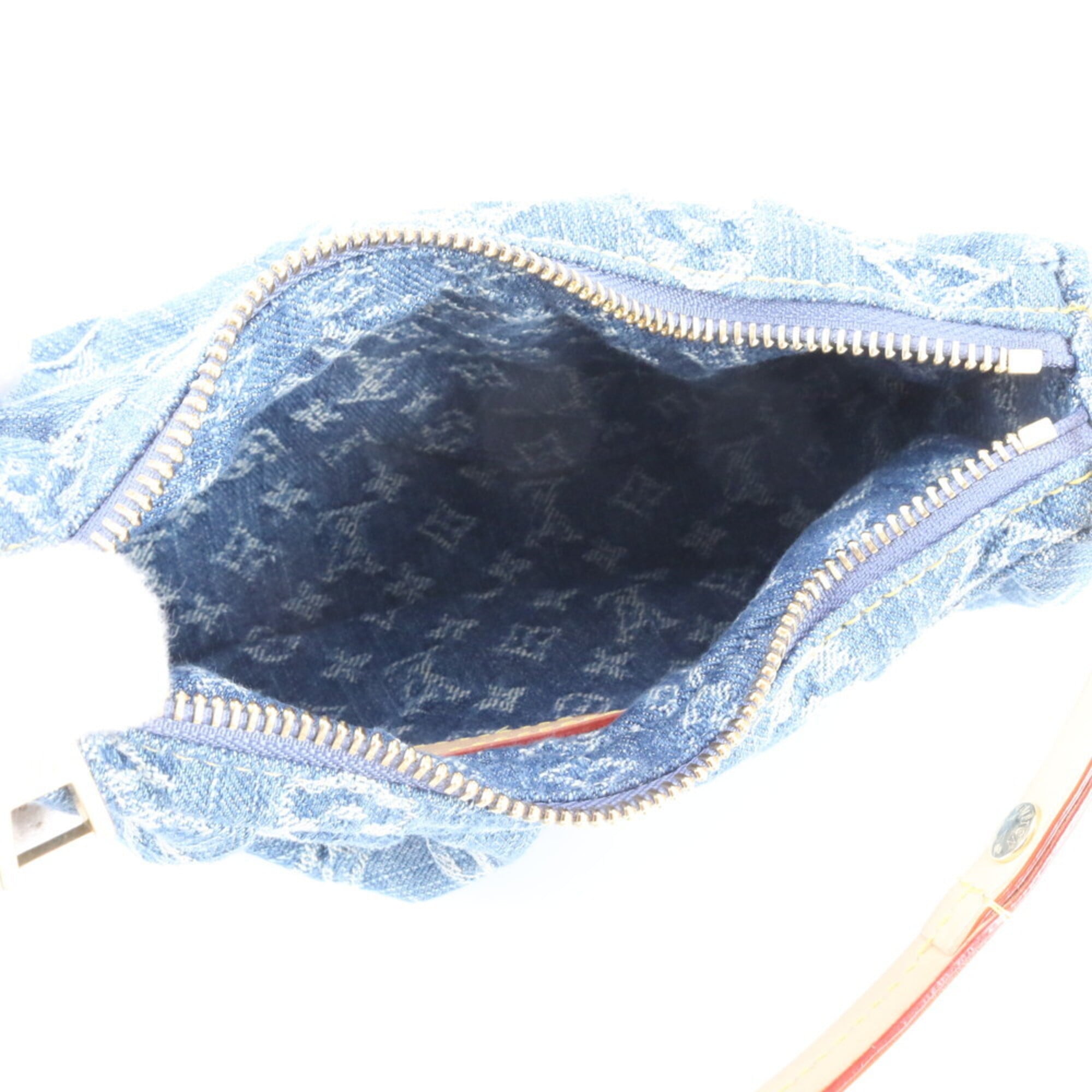 Louis Vuitton Blue Leather Canvas Handbag Pochette Shoulder Bag (Pre-Owned)