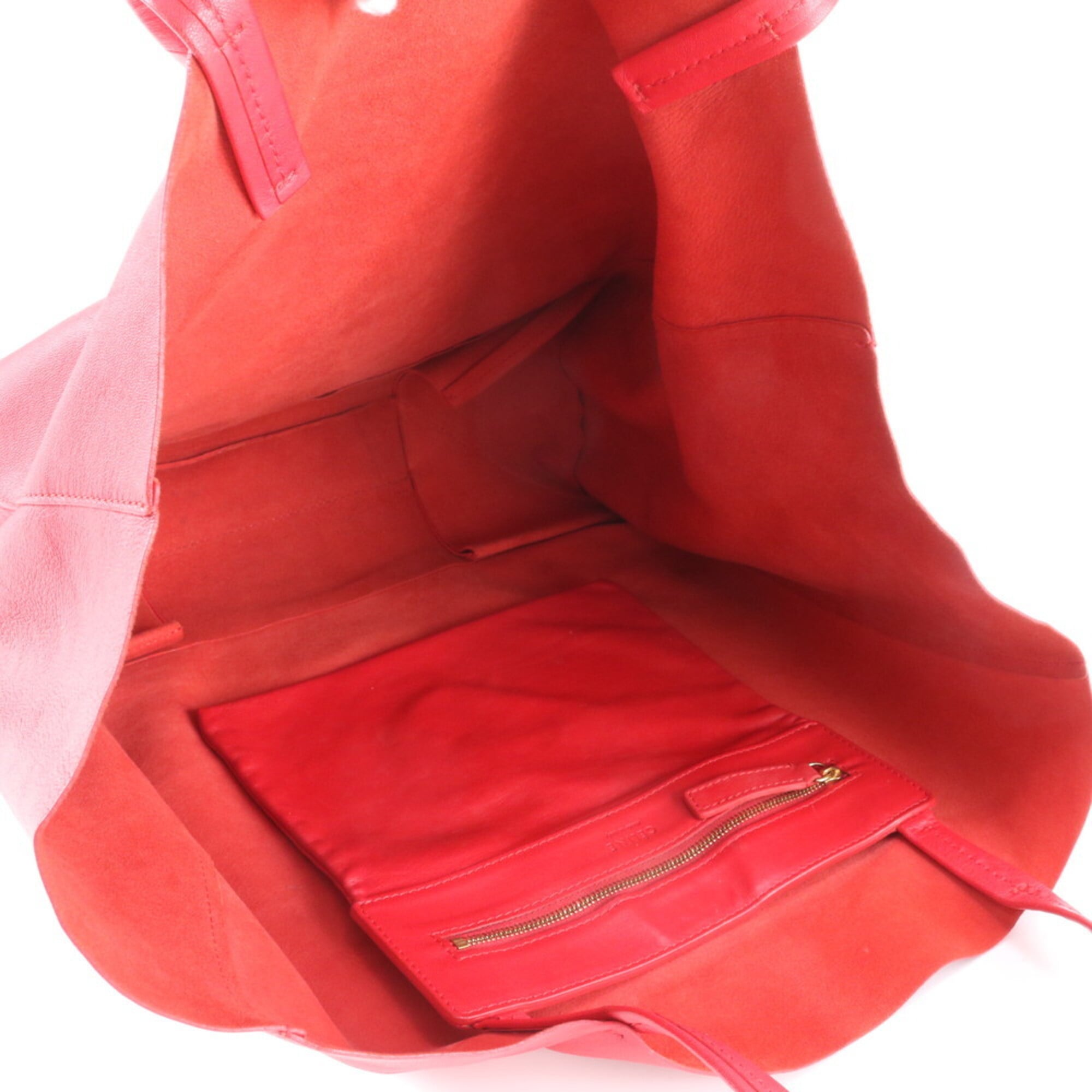Celine Cabas Red Color Leather Handbag Tote Bag (Pre-Owned)