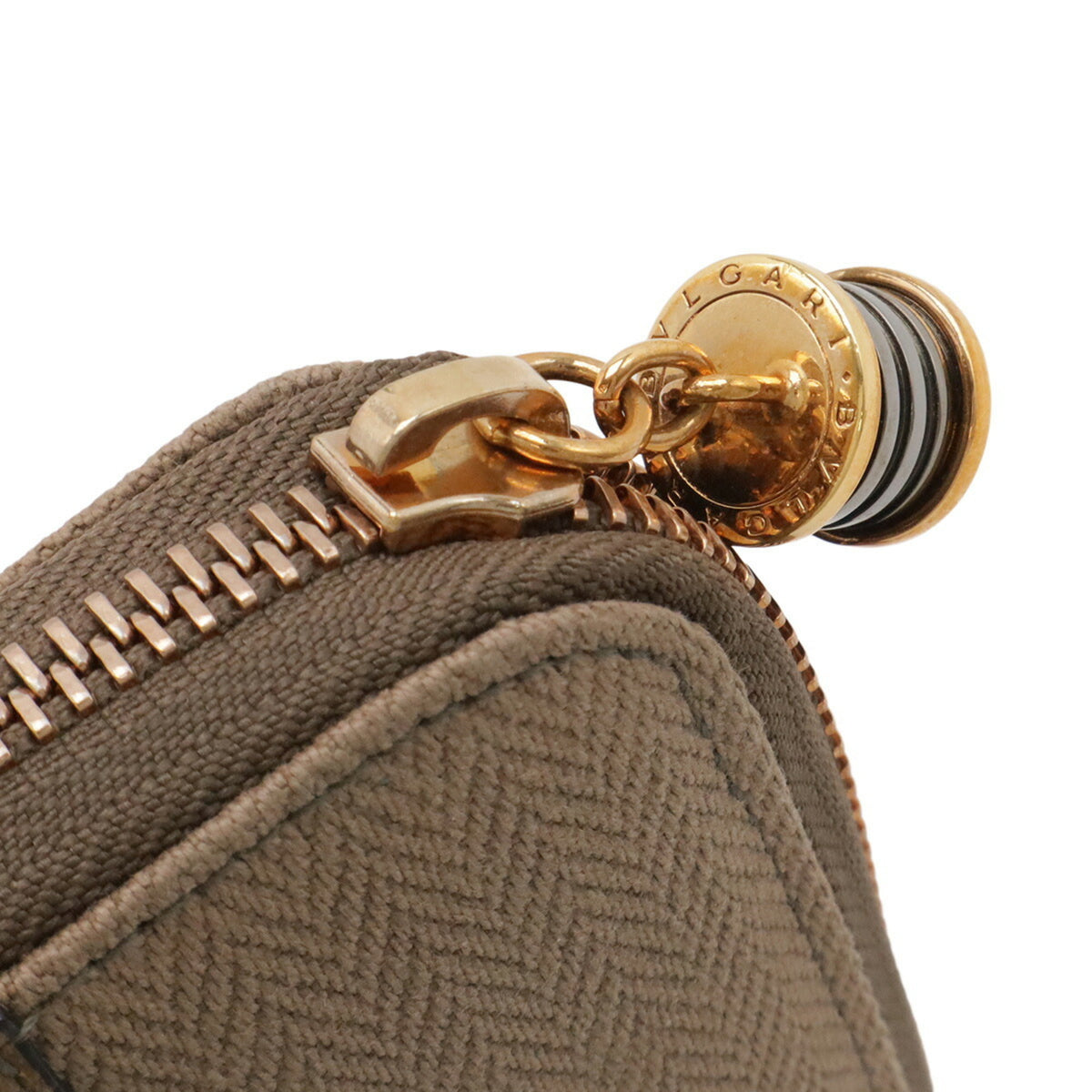 Bvlgari Dark Beige Leather Canvas Long Wallet (Bi-Fold) (Pre-Owned)