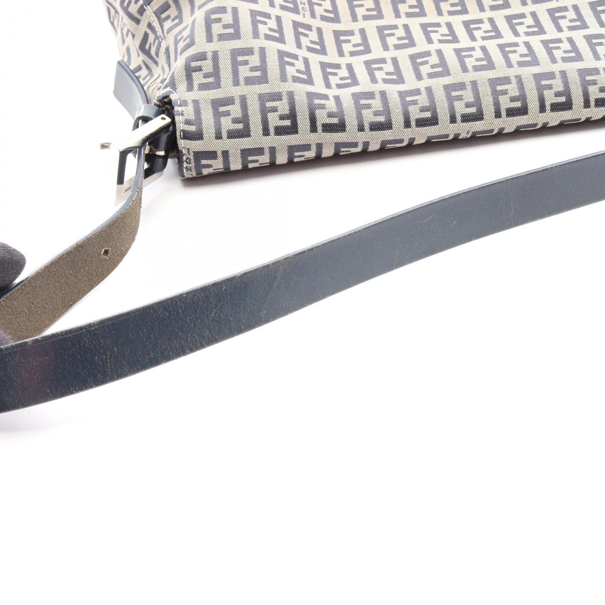 Fendi Gray Navy Canvas Leather Handbag Shoulder Bag (Pre-Owned)