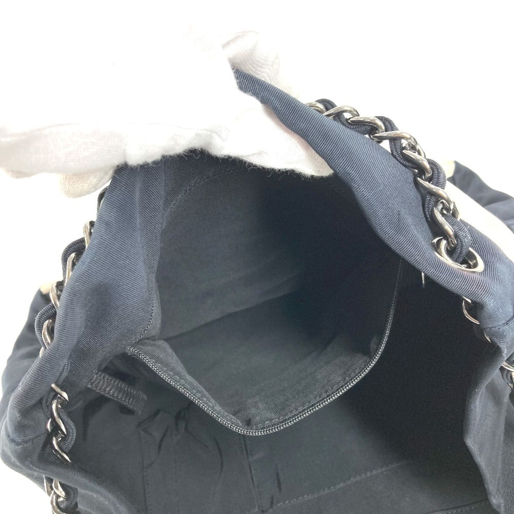 Chanel 2.55 Black White Nylon Canvas Shoulder Bag Tote Bag (Pre-Owned)