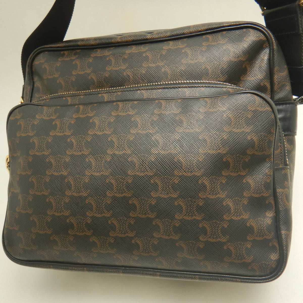 Celine Dark Brown Coated Canvas Messenger Bag Shoulder Bag (Pre-Owned)