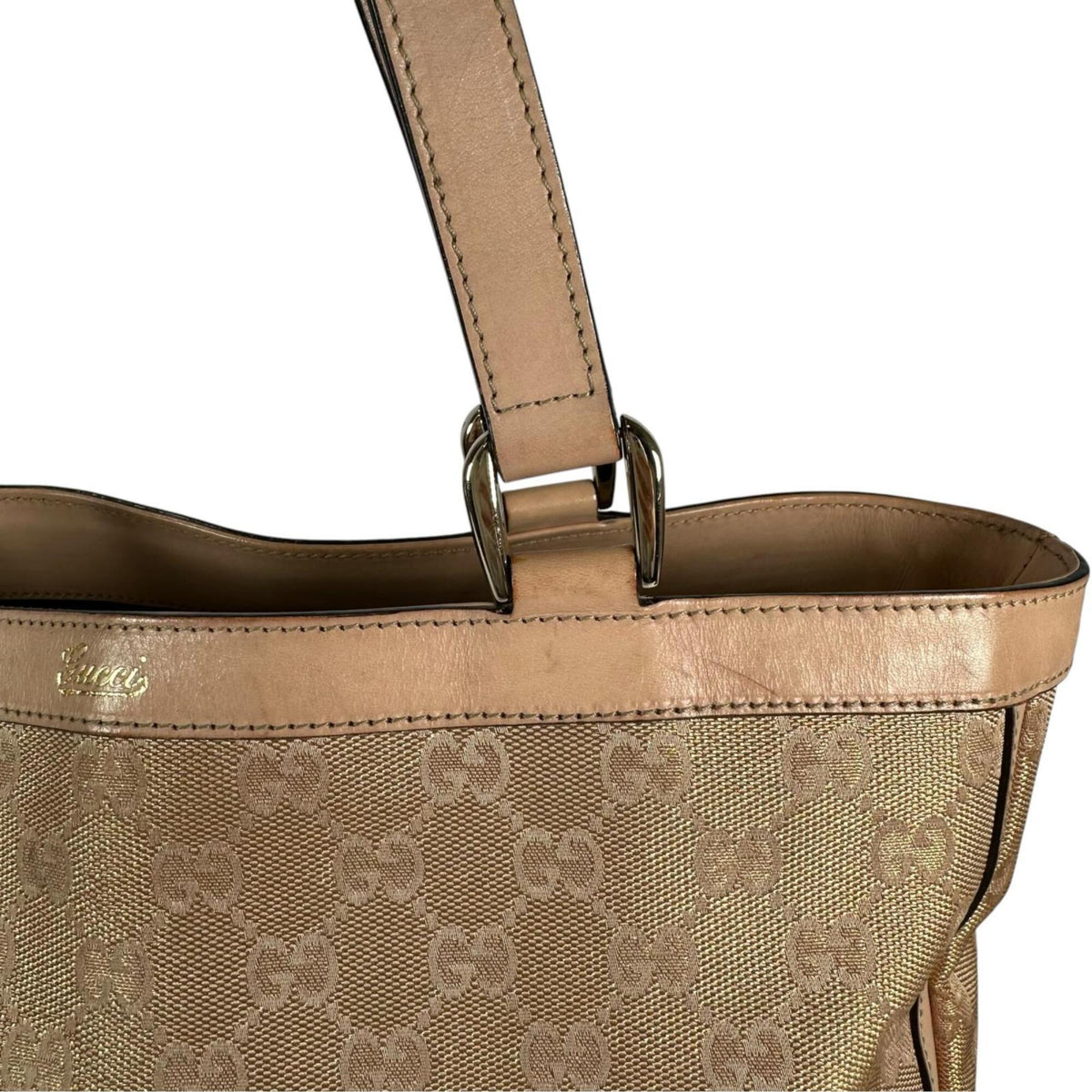 Gucci Gold Pink Beige Gg Canvas Tote Bag (Pre-Owned)